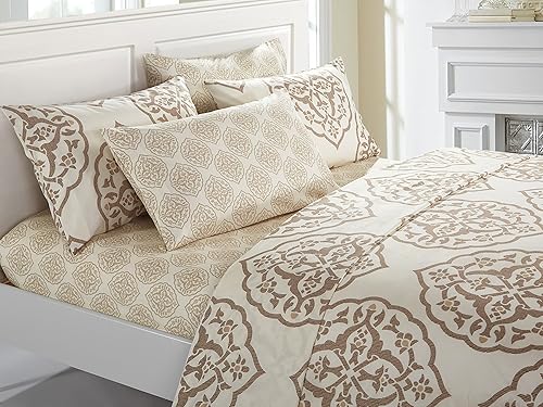 Chic Home Juego de sábanas tamaño King con diseño de medallón de dos tonos marqués de 6 piezas, color beige