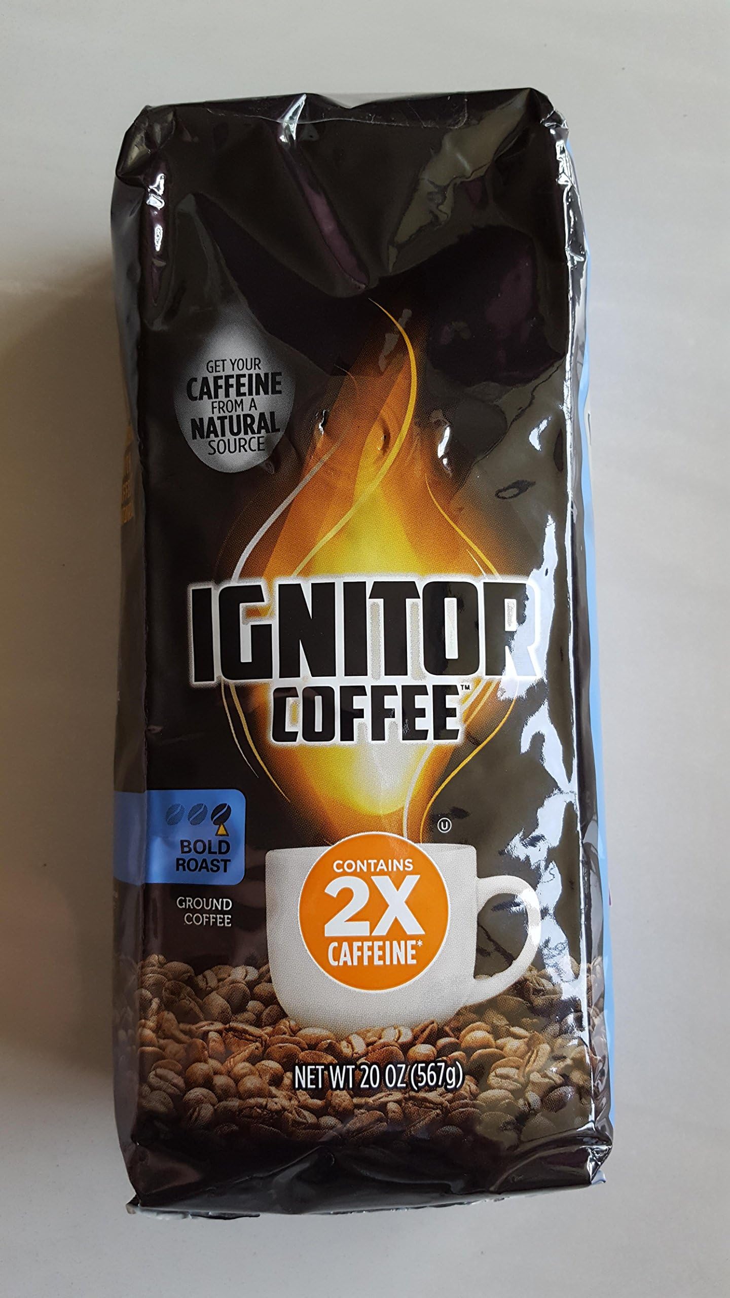 IGNITOR BOLD ROAST Coffee, 2 X CAFFEINE 20 OZ. BAG Ground Coffee