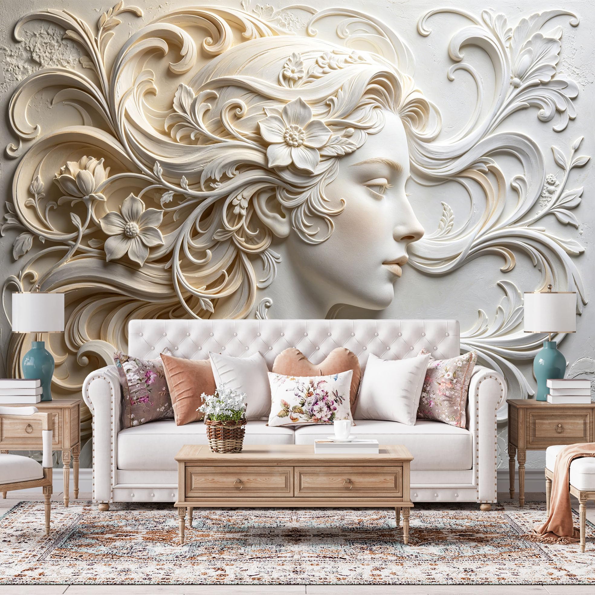 Papel Pintado Con Relieve 3D Mujer Elegante Papel Pintado Autoadhesivo Pared 260Cmx420Cm(Hxw) De Arte Moderno, No Tejido, Impermeable, Removible, Autoadhesivo, Para Dormitorio Y Sala De Estar,