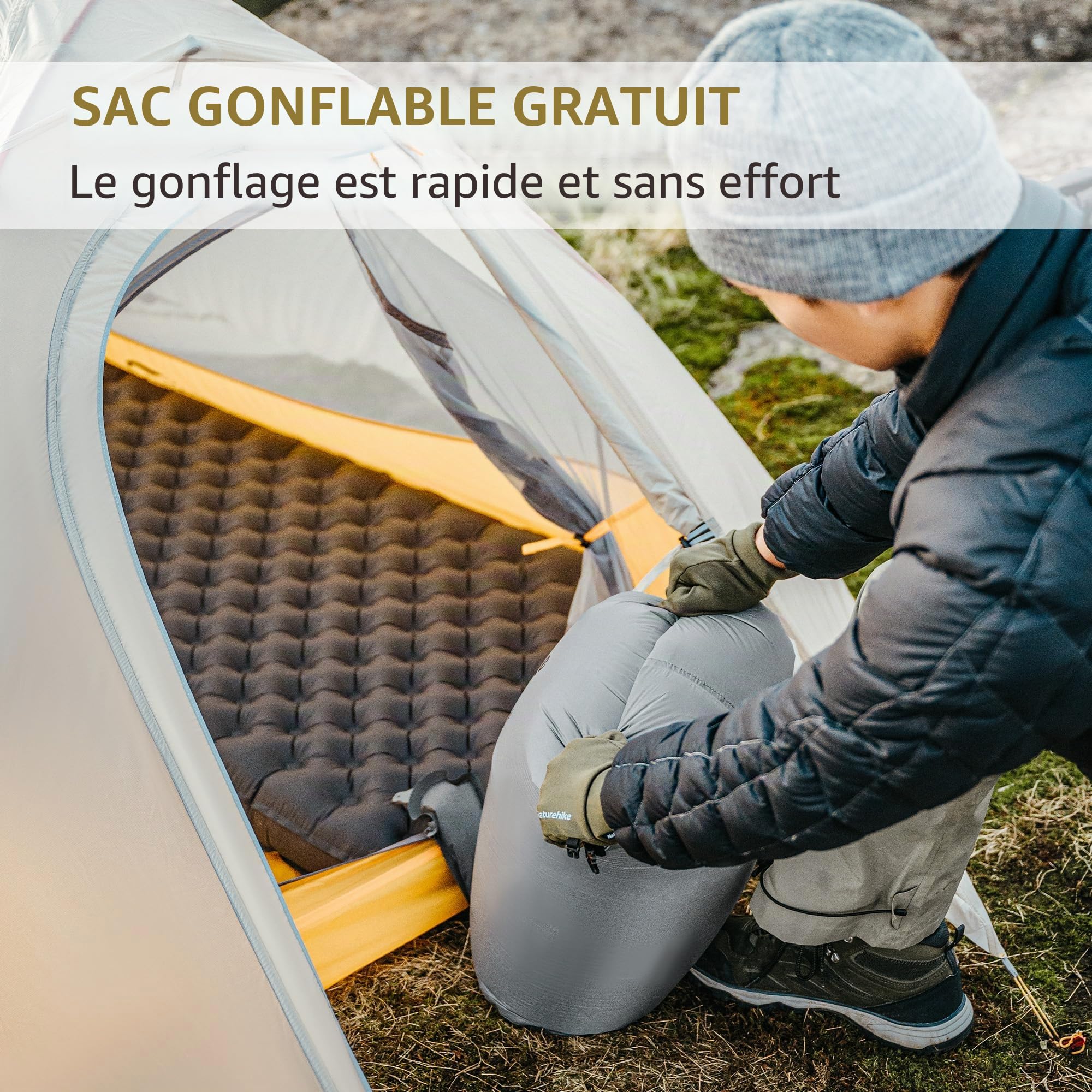 Naturehike Thermal 6,5 R Matelas de Camping résistant au Froid avec parois latérales, 4 Saisons, 10 cm d'épaisseur, Ultra léger, Auto-gonflant, Durable, avec Sac Gonflable