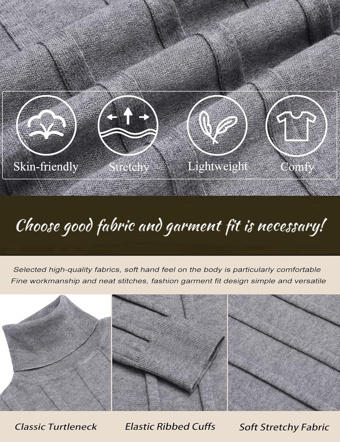 JoZorro Men Turtleneck Long Sleeve Sweater High Neck Top Slim Fit Lightweight Knit Roll Neck Pullover Sweaters for Men - Image 5