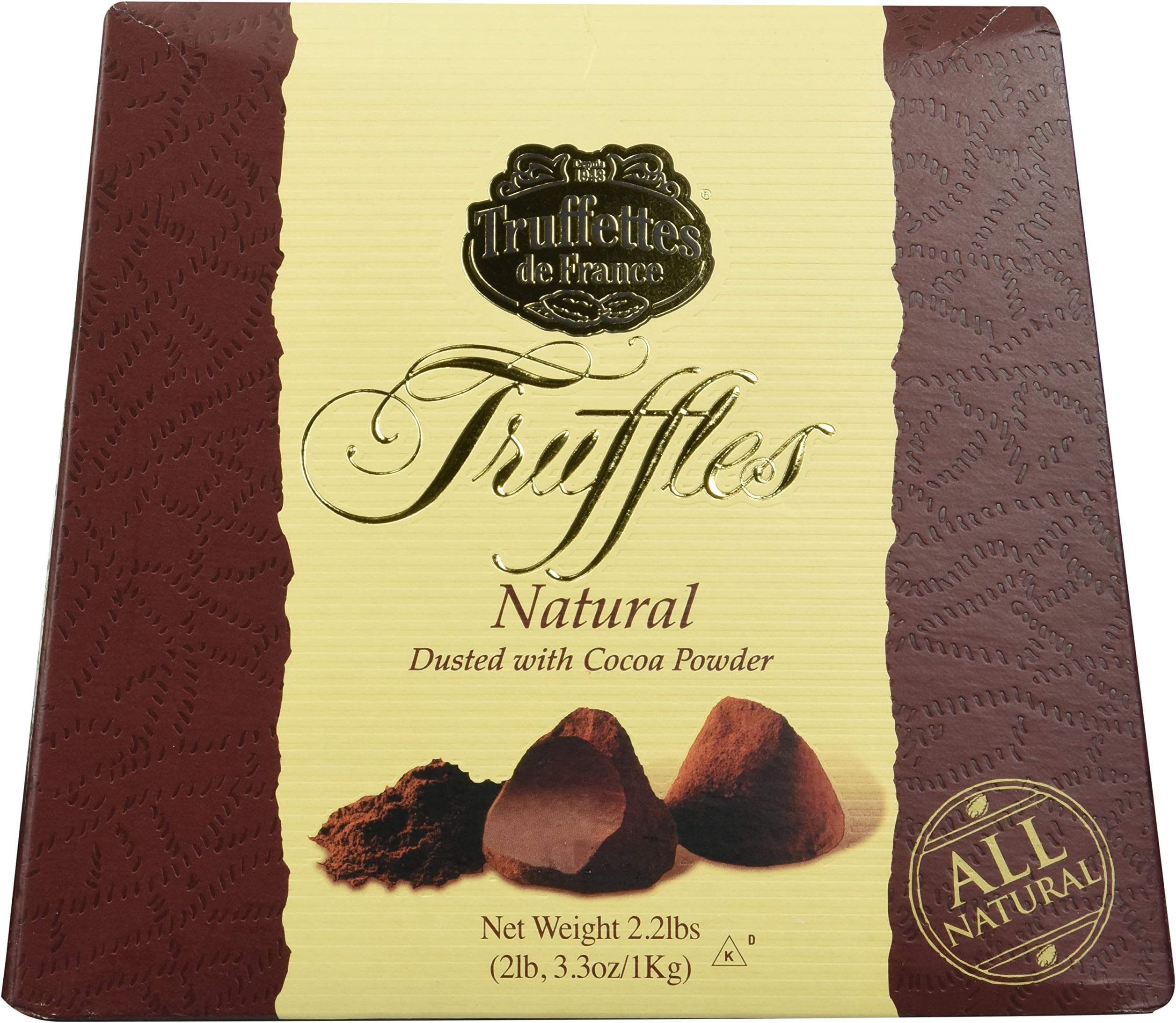 Chocmod Truffettes de France 2.2lbs (1Kg) All Natural Truffles in a Elegant Gift Box