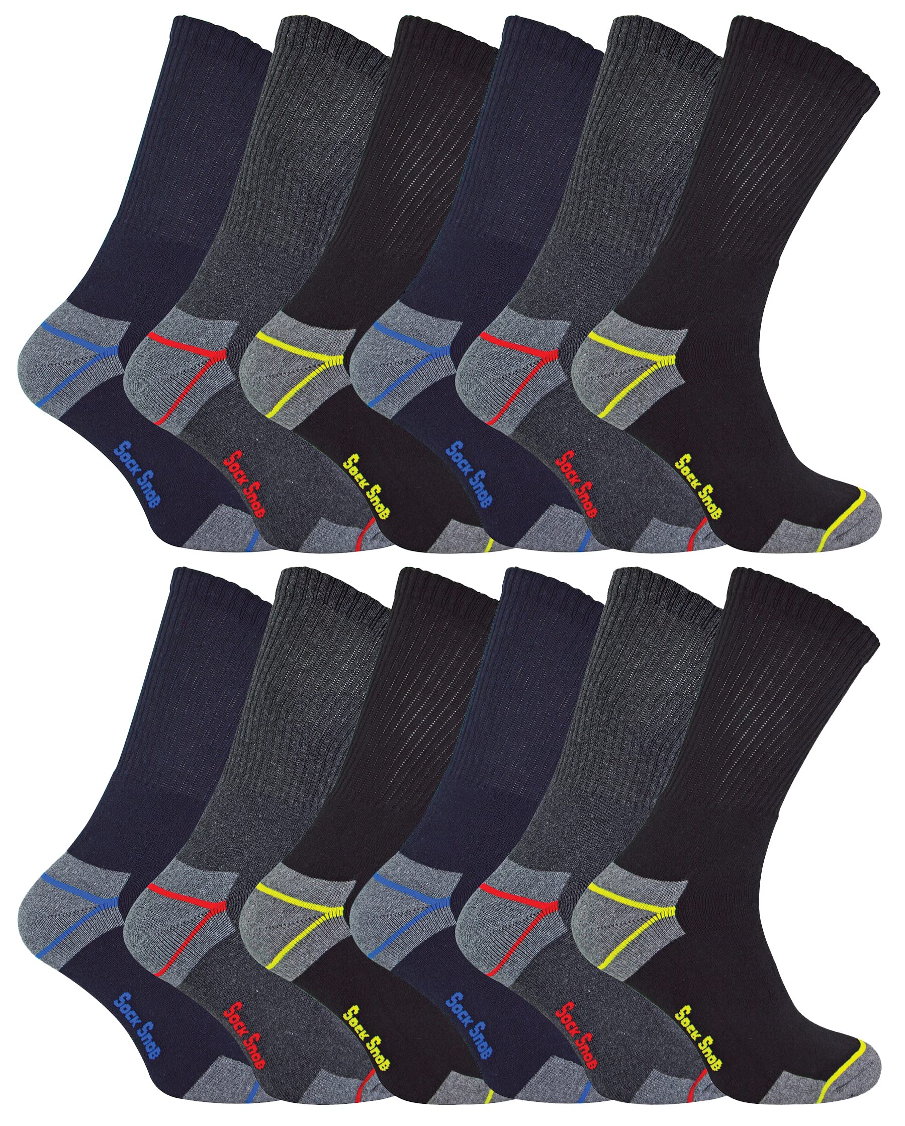 Sock Snob Men's 12 Pairs Ultimate Heavy Duty Cushioned Cotton Work Socks For Steel Toe Boots Big Foot 11-14 Uk (11-14 Uk, )