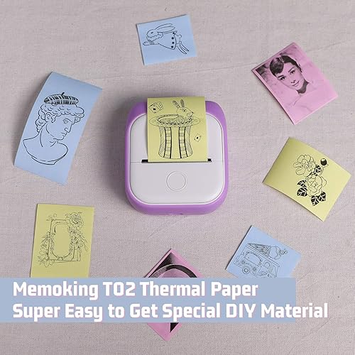 Miniatura 6 de Memoking T02/M02X/M02L Papel Térmico Rosa/Amarillo/Azul - 5 años No pegajoso 2.087 in x 21.3 ft para diario, textos fotográficos, notas de estudio y