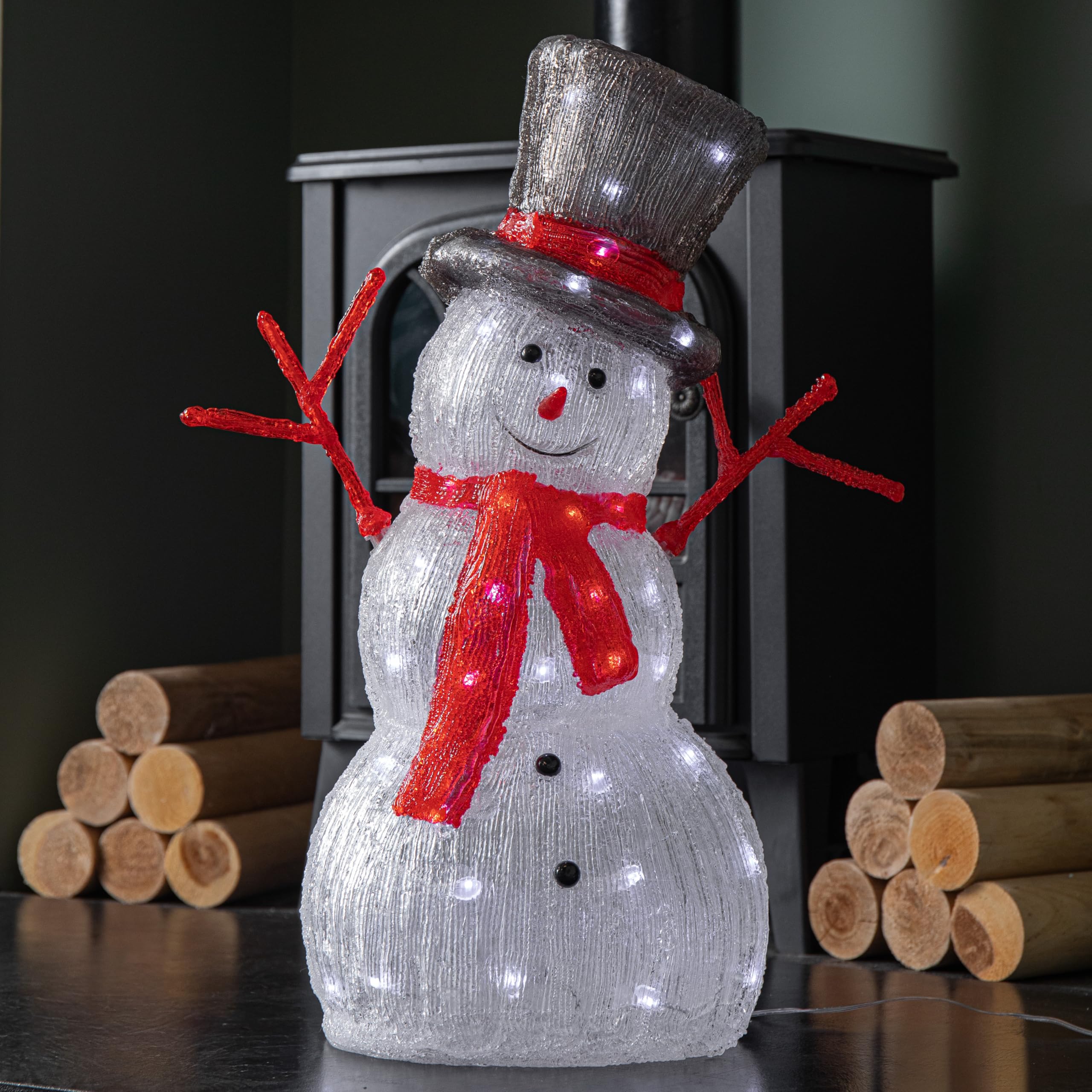 Samuel ALEXANDER 55cm Light up Acrylic Christmas Snowman with Top Hat & Scarf with White LEDs