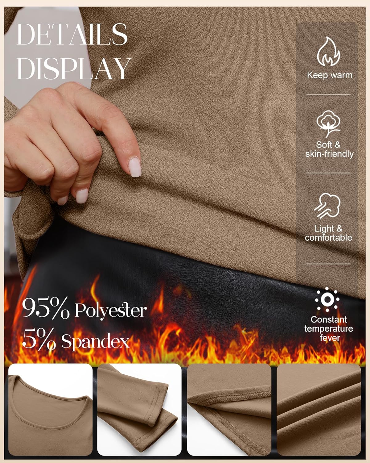 Ficerd 3 Pack Women's Plus Size Thermal Shirts Fleece Lined Scoop Neck Long Sleeve Tops Fitted Winter Base Layer Underwear - Image 5