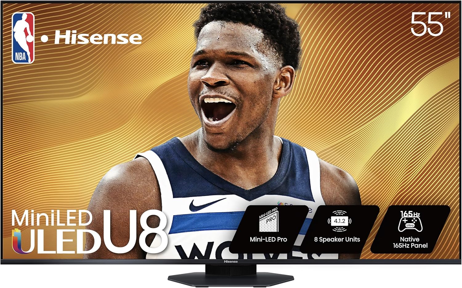 Hisense 55″ Class U8 Series Mini-LED ULED 4K UHD Google Smart TV (55U8QG, 2025 Model) – QLED, Native 165Hz, Game Mode Ultra VRR 288, Dolby Vision IQ · Atmos, Full Array Local Dimming, 4.1.2 Ch