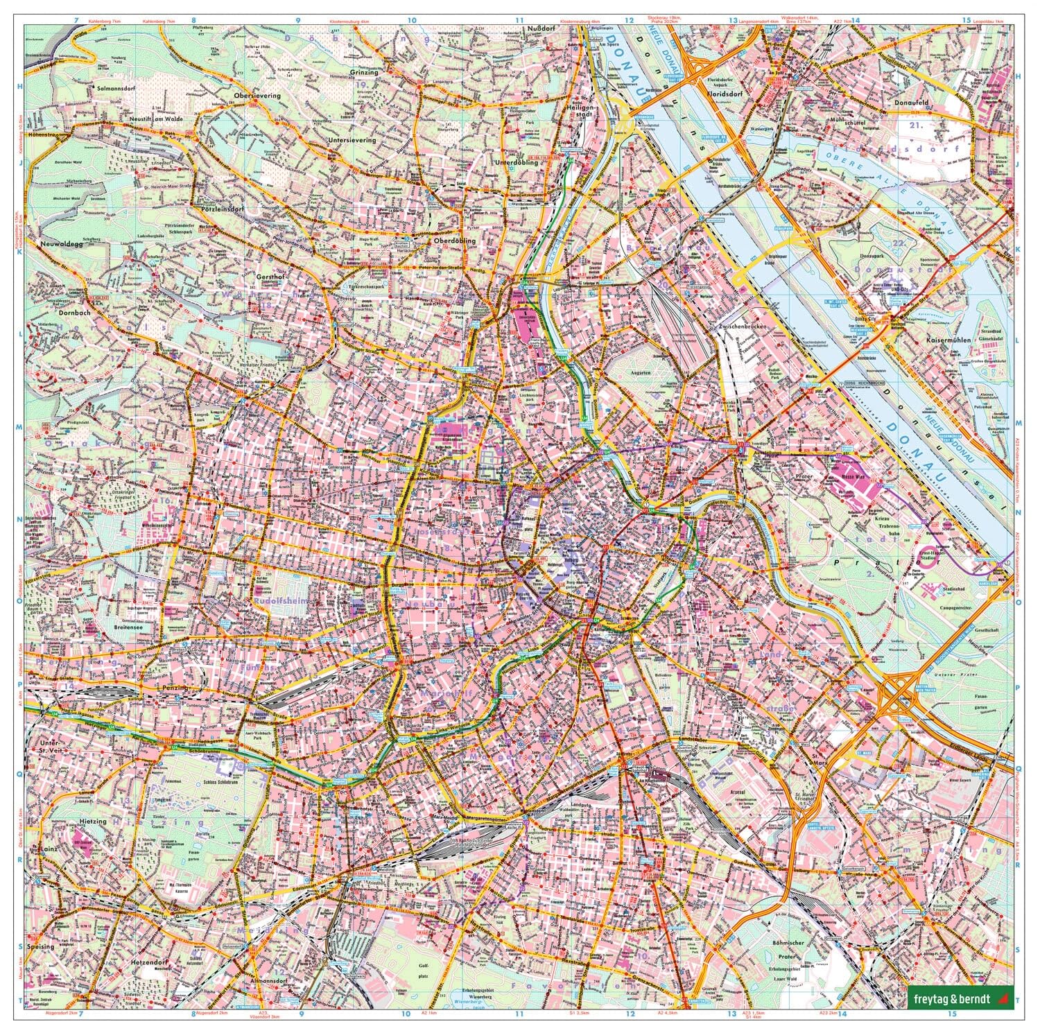 Plan de Vienne 1:20 000 freytag & berndt sans pliure pour lecture fluide