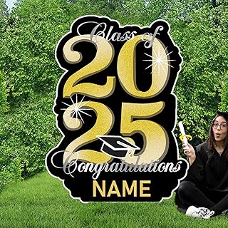 2025 Graduation Decorations - 35 Inch Large Grad Yard Signs - Personalized Name Graduation Lawn Sign - Glitter Waterproof Congrats Grad Sign for Outdoor Class of 2025 Party Supplies Decor
