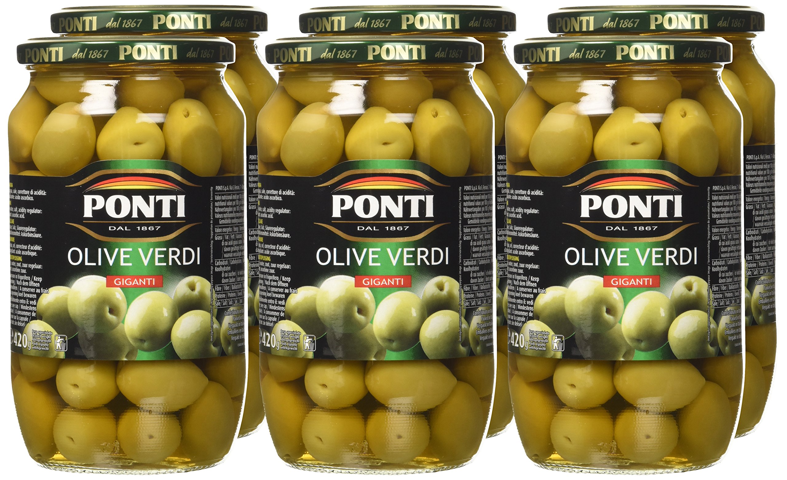 Ponti Olive Verdi Giganti, T6 - 6 Vasi da 700 gr