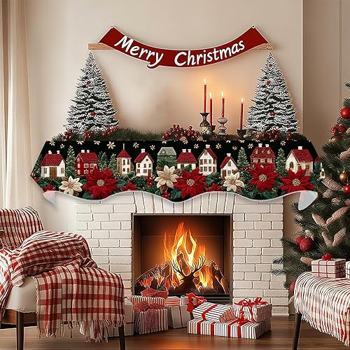 Miniatura 2 de Bufanda de Navidad para chimenea, cubierta decorativa para Navidad, invierno, mantel superior (ciudad de Navidad, 70 pulgadas de largo x 17 pulgadas