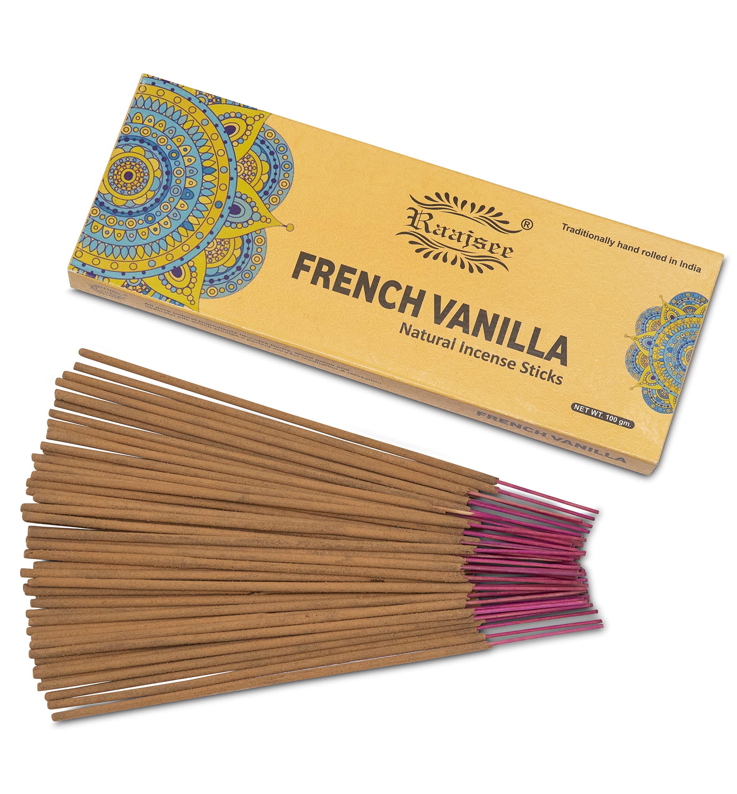 raajsee Incense Sticks 100 Gm Pack-100% Pure Organic Natural Hand Rolled Free from Chemicals-for Church,Aroma Therapy,Relaxation,Meditation,Positivity & Sensual Therapy (Vanila) - Vanila