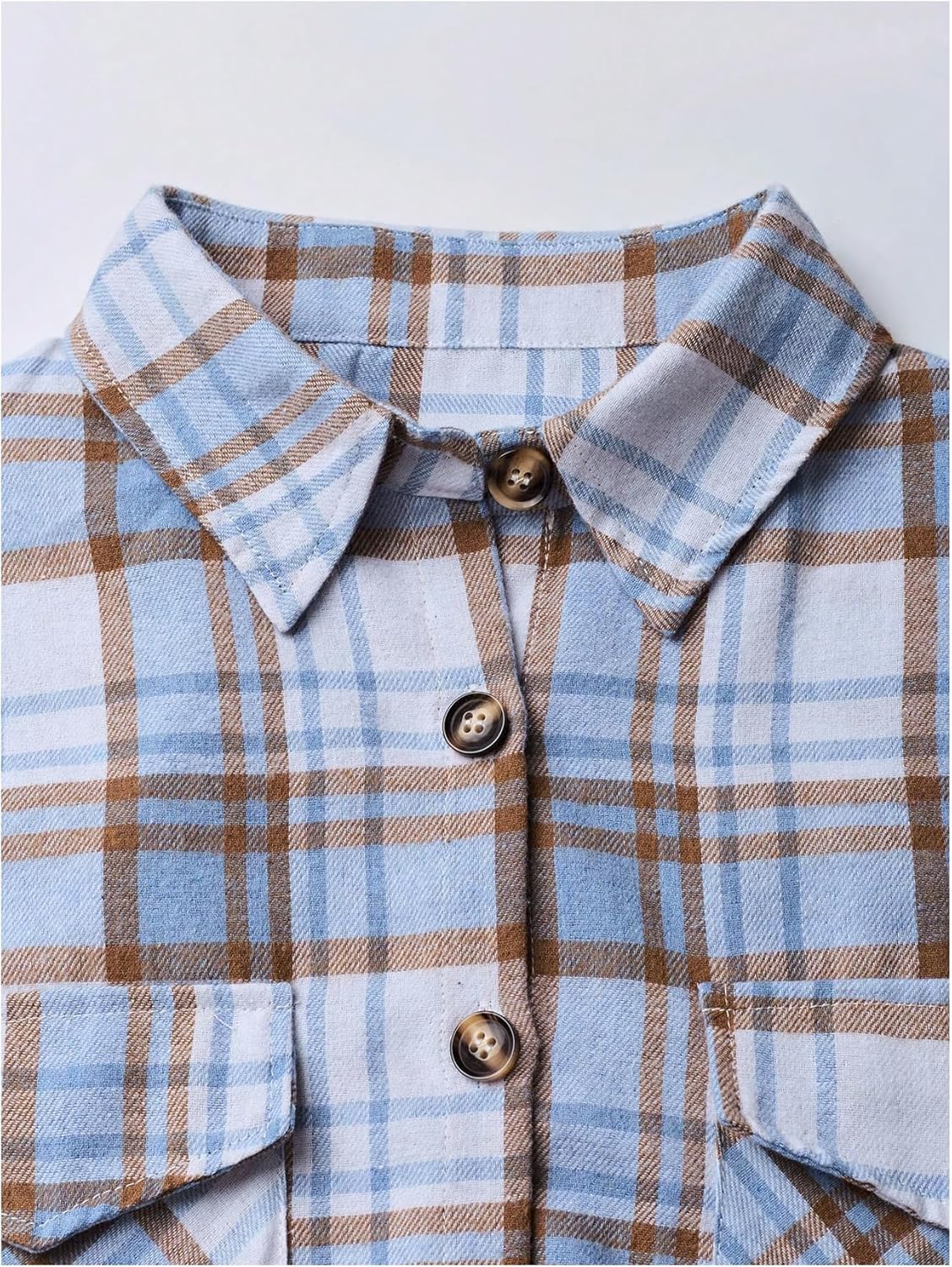 WDIRARA Women's Plaid Button Down Flannel Shirts Collared Long Sleeve Blouse Top Casual Shackets - Image 4