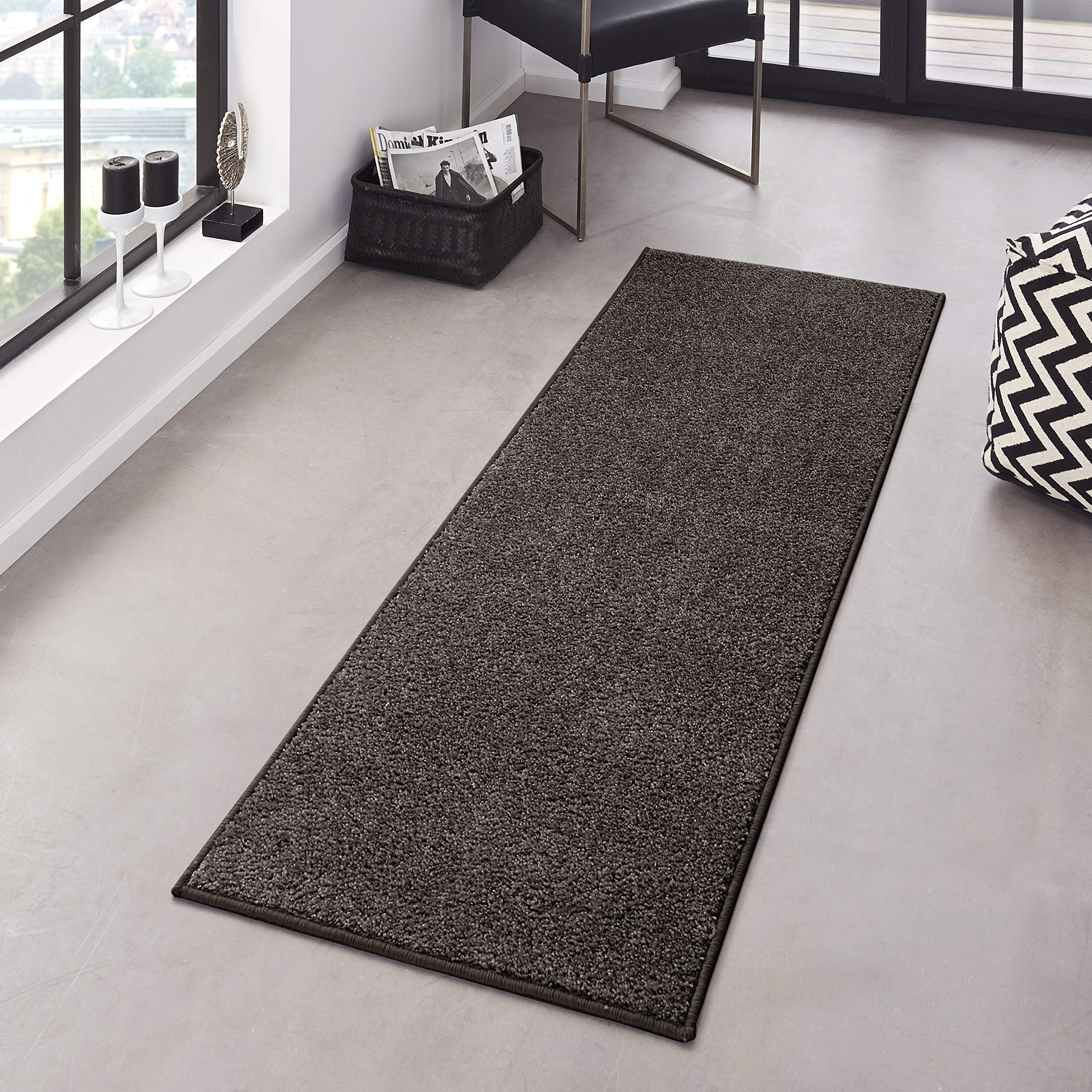Hanse Home Pure Rug - Living Room Rug Dense Short Pile Robust Bedroom Rug Plain Modern for Dining Room, Living Room, Children's Room, Hallway, Bedroom, Kitchen - Anthracite, 80 x 200 cm