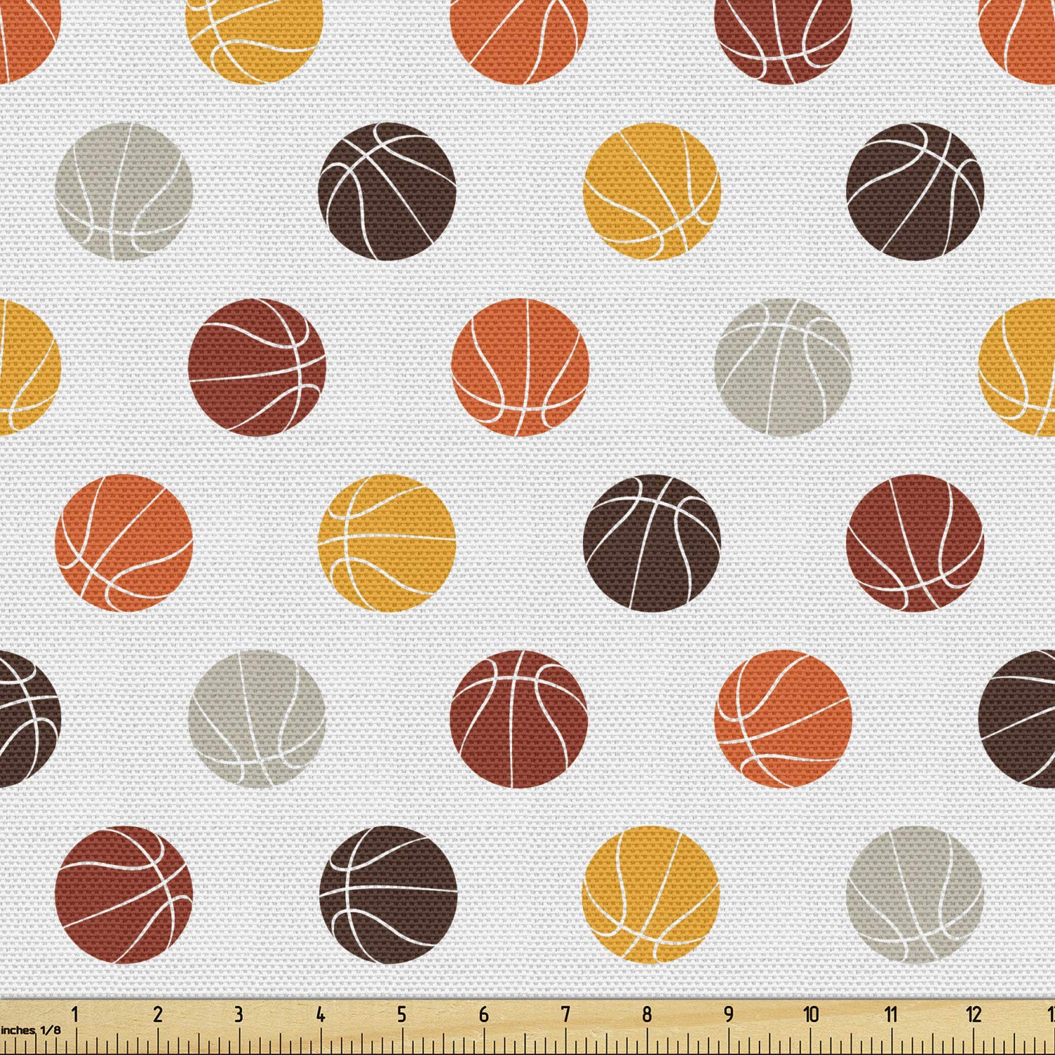 Ambesonne Basketball Fabric by The Yard, Ball Pattern in Earthen Tones Competition Sports Professional League Game Player, Decorative Fabric for Upholstery and Home Accents, 2 Yards, Ruby Orange