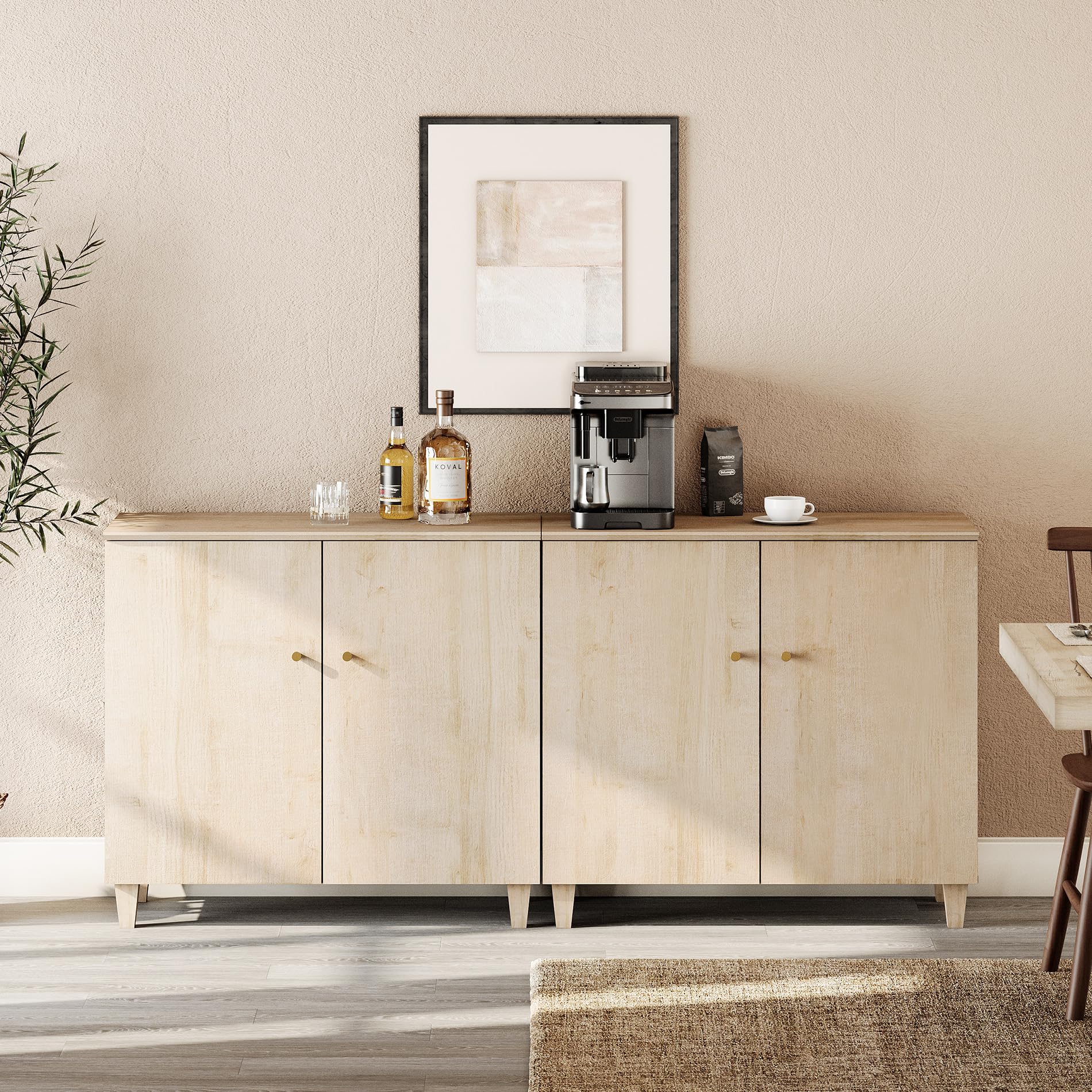 WAMPAT Buffet Cabinets Sideboards, 70.8" Wide Wood Credenza Console Table with 4 Doors, 2-in-1 Modern Rustic Kitchen Accent Storage Cabinets with 6