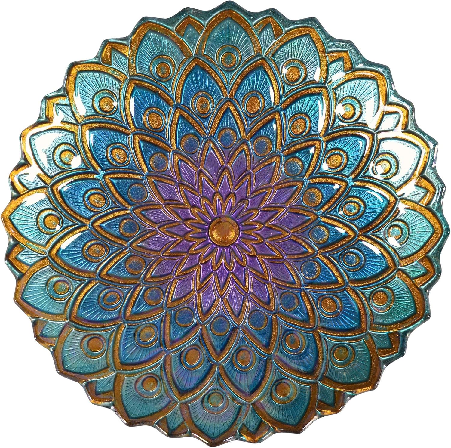 Teamson Home Handpainted Mosaic Flower Fusion Glass Pedestal Bird Bath for Outdoor Patio Garden Backyard Decking Décor, 21 inch Height, Blue and Purple : Patio, Lawn & Garden
