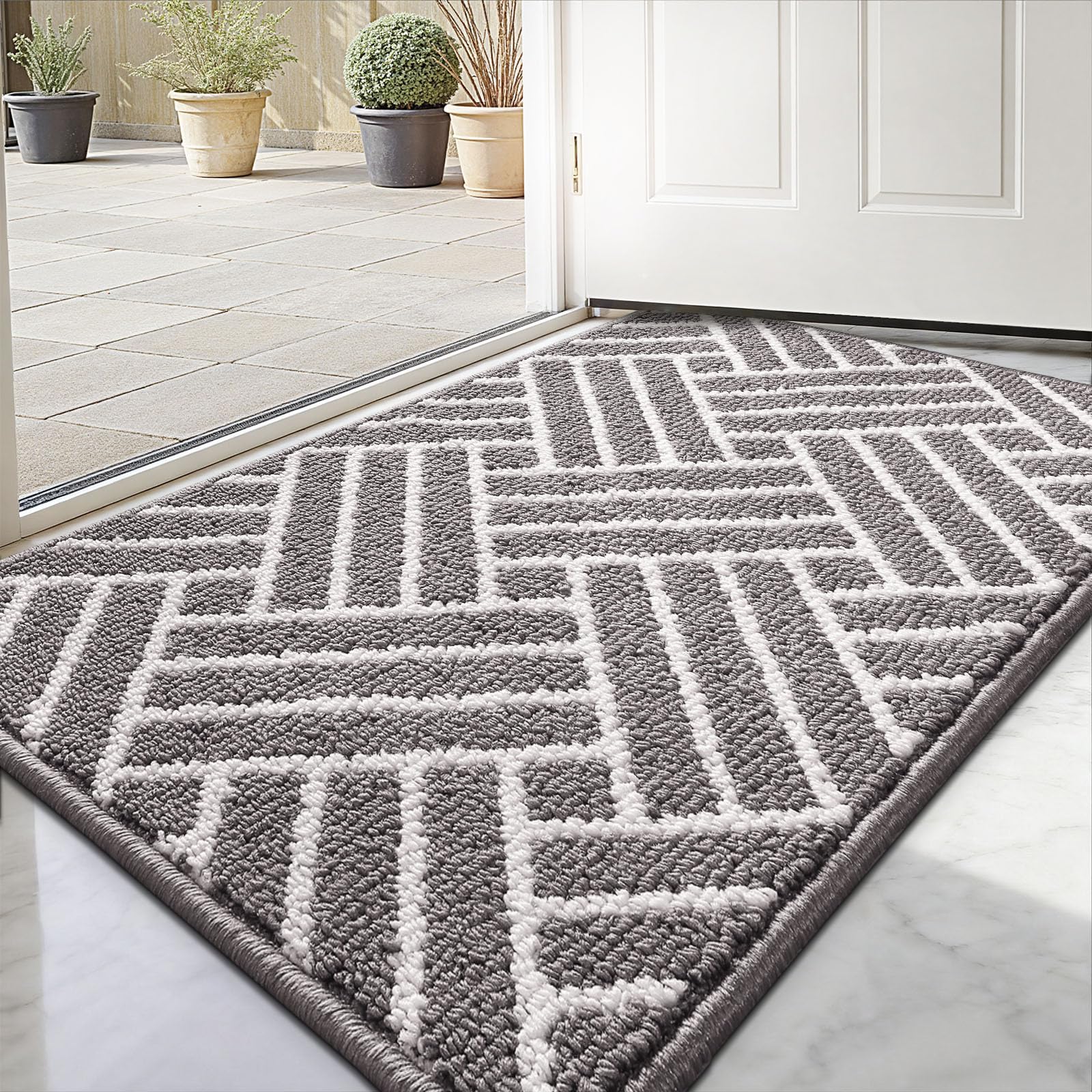 Treeboy Door Mat 60x90cm – Washable Non Slip Doormat Indoor, Super Absorbent Dirt Trapper Rug Door Mats for Entrance, Line pattern Floor Mat For Front Back Door, Kitchen, Pets