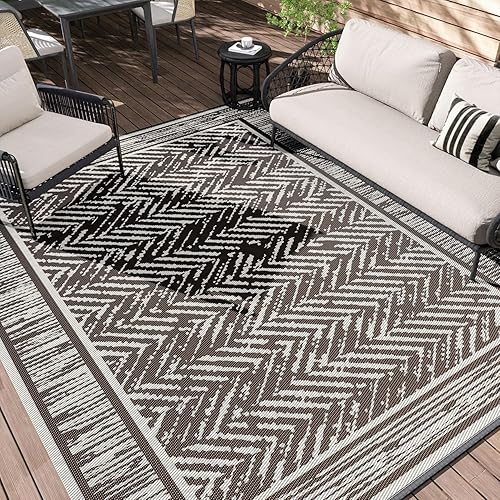 SIXHOME Tappeto da Esterno 120 * 180cm, Tappeto Esterno Terrazzo Reversibile Portatile Pieghevole per Giardino Impermeabile Resistente ai Raggi UV, Marrone e Beige