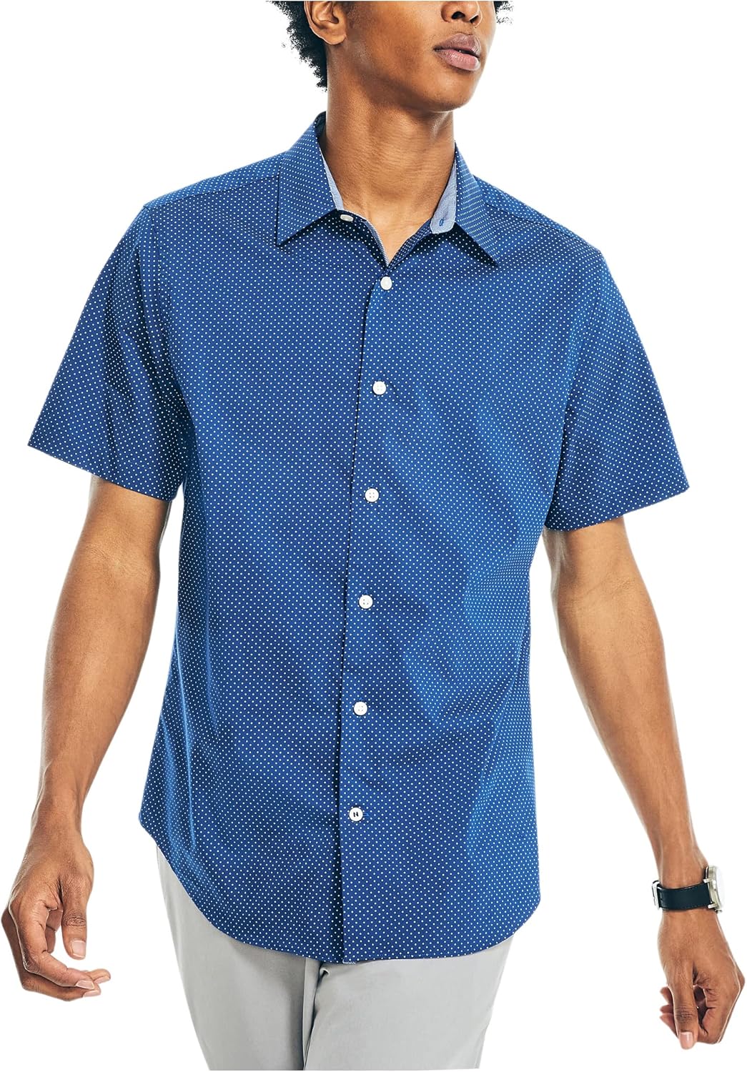 Nautica mens Navtech Slim Fit Printed Short-sleeve Shirt