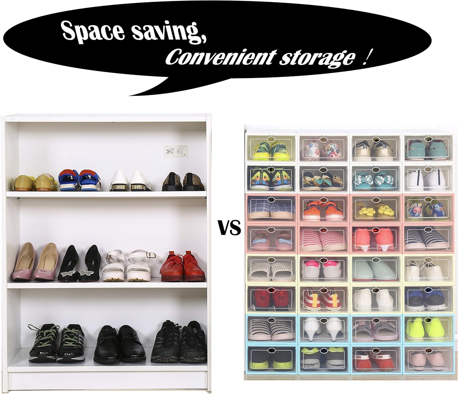 Shoe Storage Boxes Clear Plastic Stackable Shoe Organizer 12 Pack (Pink)