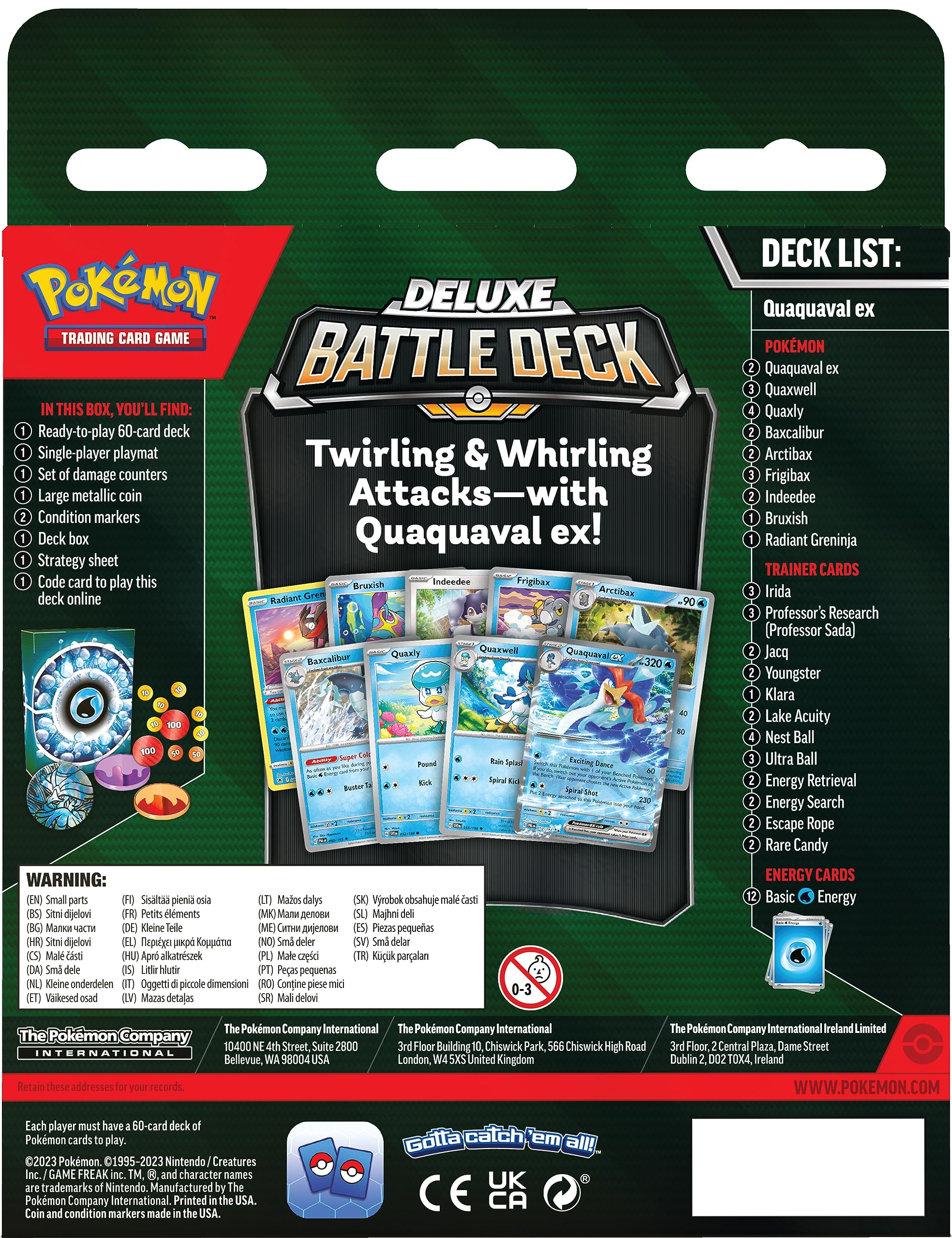 Pokémon TCG : Deck de Combat Quaquaval ex Deluxe (Jeu de 60 Cartes et Accessoires prêt à Jouer)