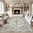 Area Rugs 9x12 Living Room: Washable Rug Vintage Large Soft Boho Floral Non-Slip Carpet Indoor Floor Stain Resistant Thin Carpets for Bedroom Dining Room Farmhouse Nursery Home Office - Brown Grey