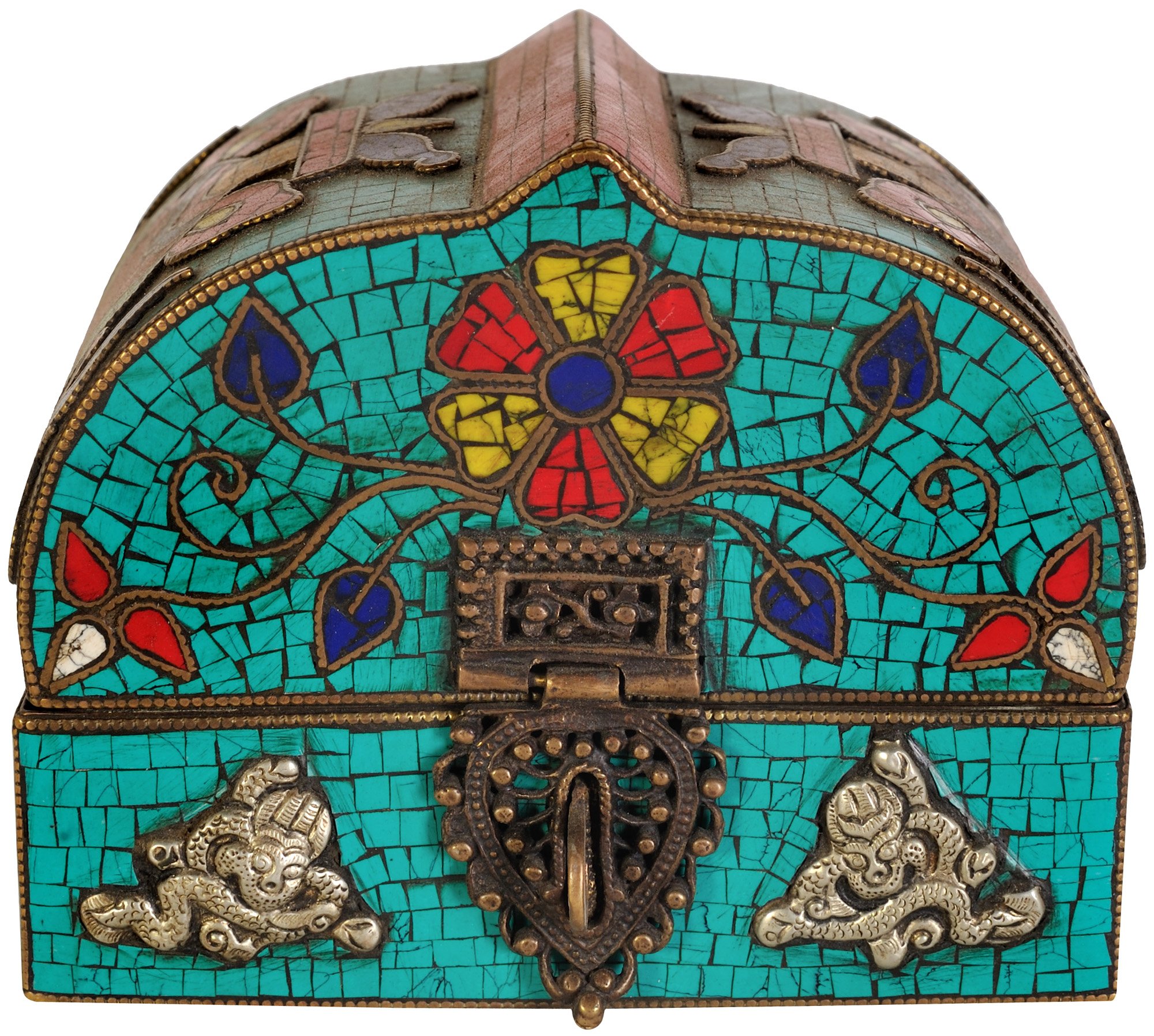 Exotic India Treasure Chest - Copper and Brass with Inlay-image-20