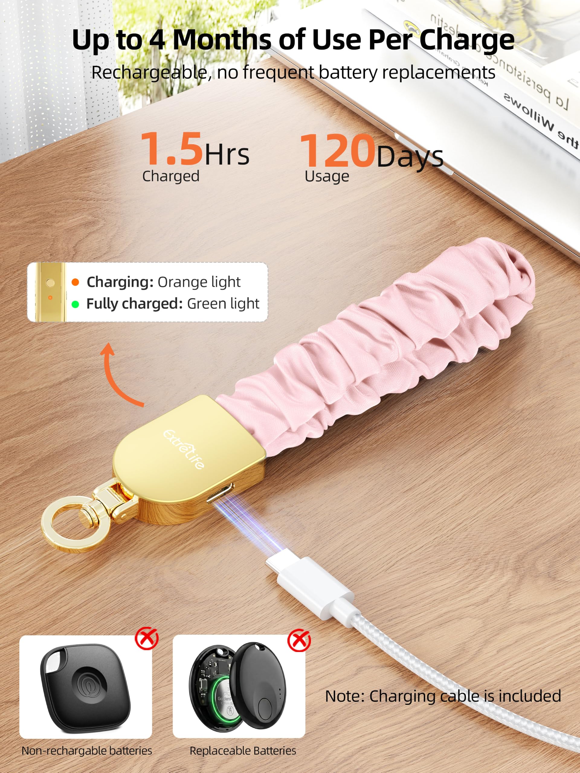 Portachiavi da polso, funziona con Apple Find My, elastico elastico per donne e uomini, portachiavi per auto con localizzatore GPS, ricerca chiavi intelligenti, ricaricabile, rosa sabbia
