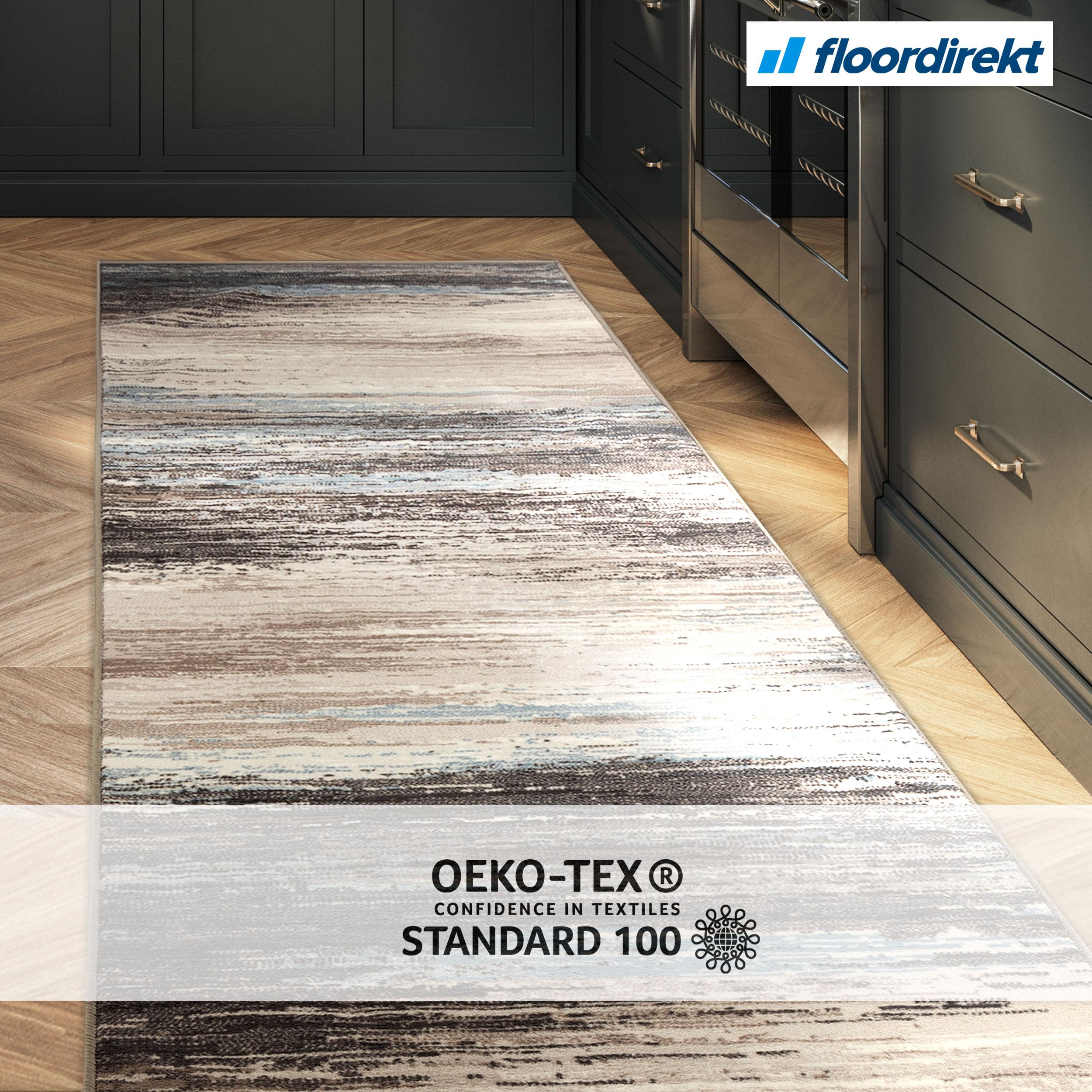 Floordirekt Tapis de couloir, de cuisine, de couloir et de salon - Antidérapant et moderne pour le salon et la chambre à coucher - Vendu au mètre - 80 x 700 cm - Motif marron, beige, gris, Archway