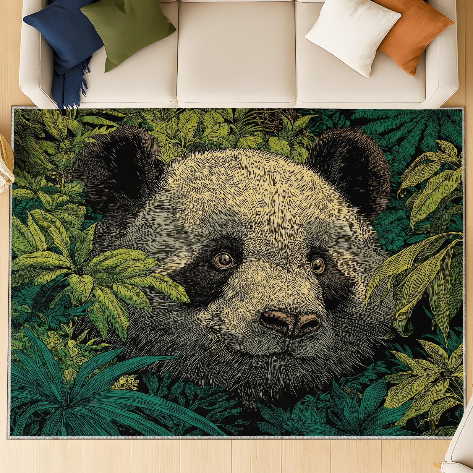 Générique Antypoślizgowa manga komiks kreskówka zmywalny dywan zwierzęcy naturalny krajobraz TPR mata gigantyczna panda liście roślinność dywan 90 x 150 cm do salonu sypialnia biuro