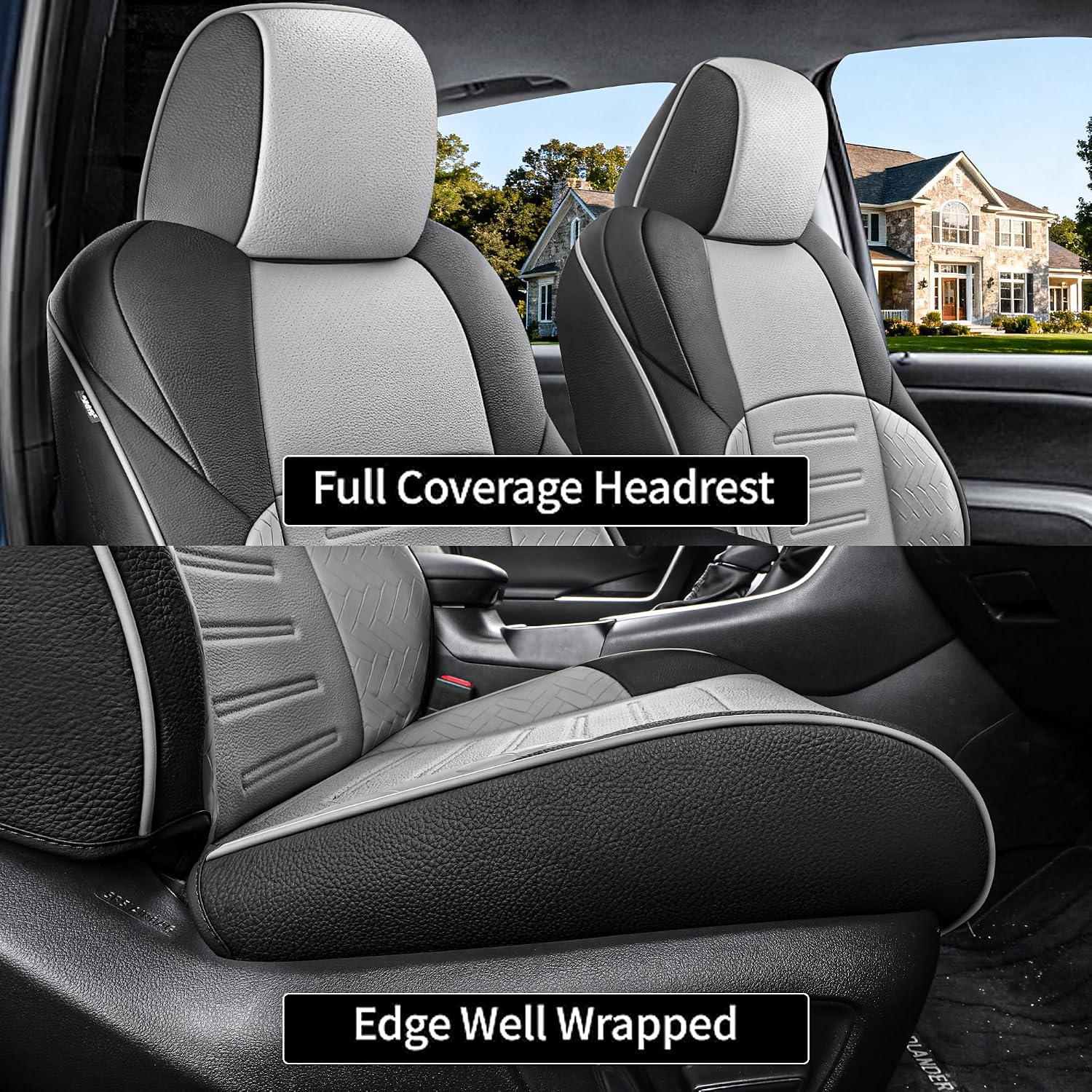 for Toyota Tacoma Seat Cover Full Set 2024 2025 2026 Leather Seat Cover for 4th Gen Double/Crew Cab SR,SR5,TRD Sport,TRD Off-Road,Limited Trucks (Black+Gray)