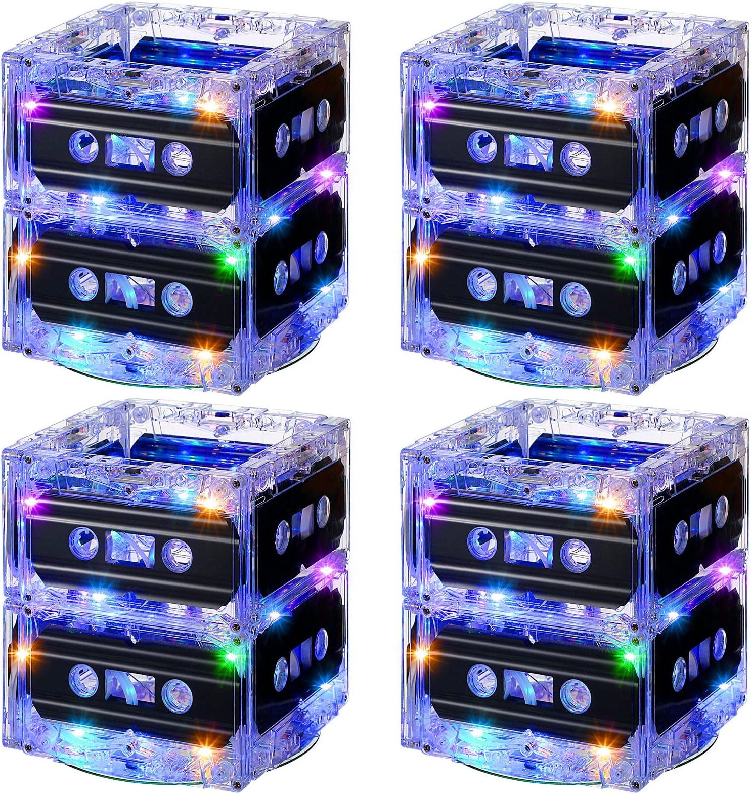 Relaxweex 4 Sets 80s 90s Glowing Cassette Tape Bucket Centerpiece 80s Party Supplies 90s Theme Birthday Party Favor Light Decoration for Music Theme Retro Hip Hop 1980 1990 Event