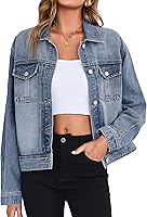Glamaker Women's 2026 Denim Jean Jacket - Trendy Casual Button Down Long Sleeve Coat with Pockets