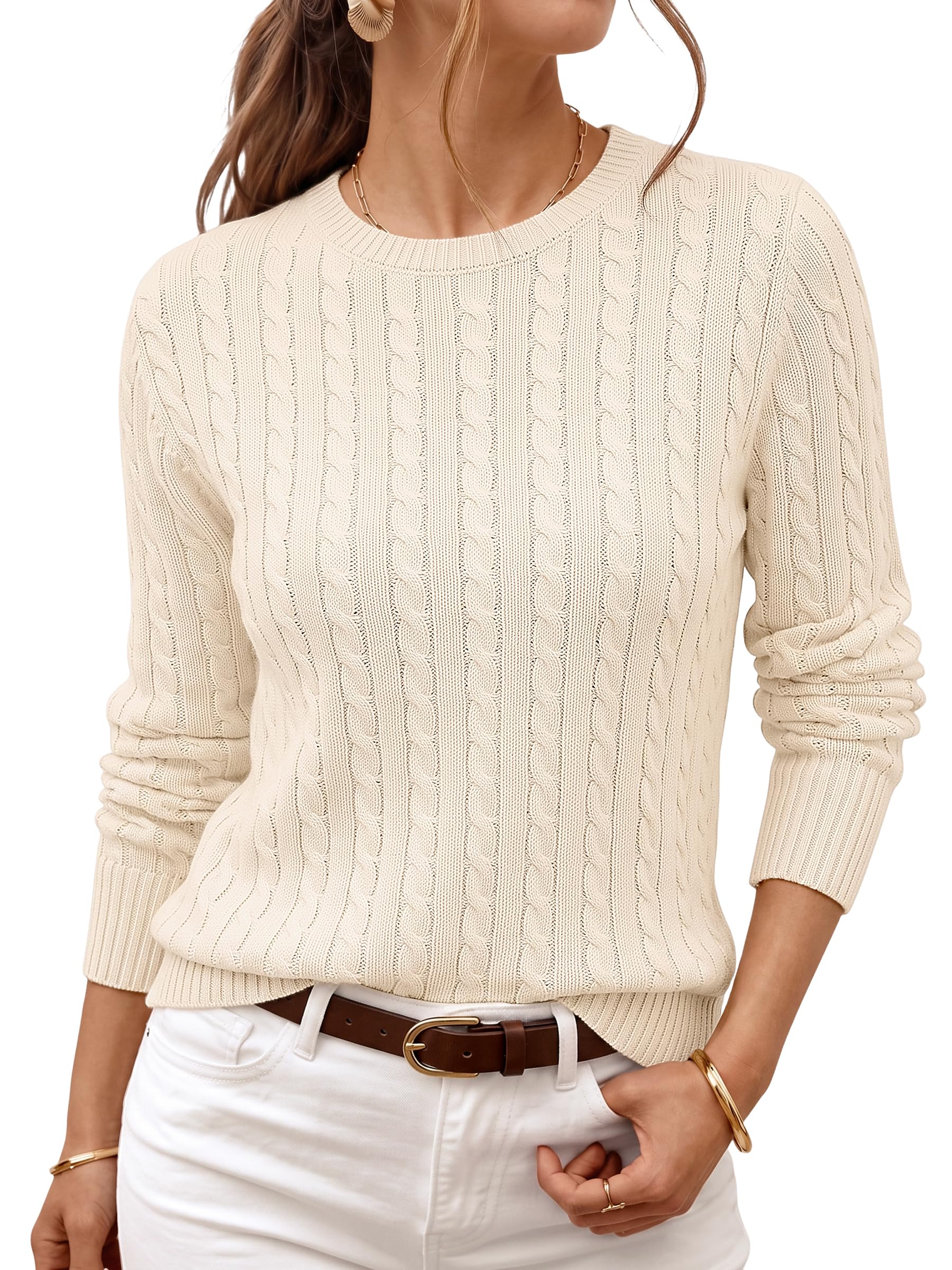 Womens Lightweight Cable Knit Soft Pullover Sweater Tops