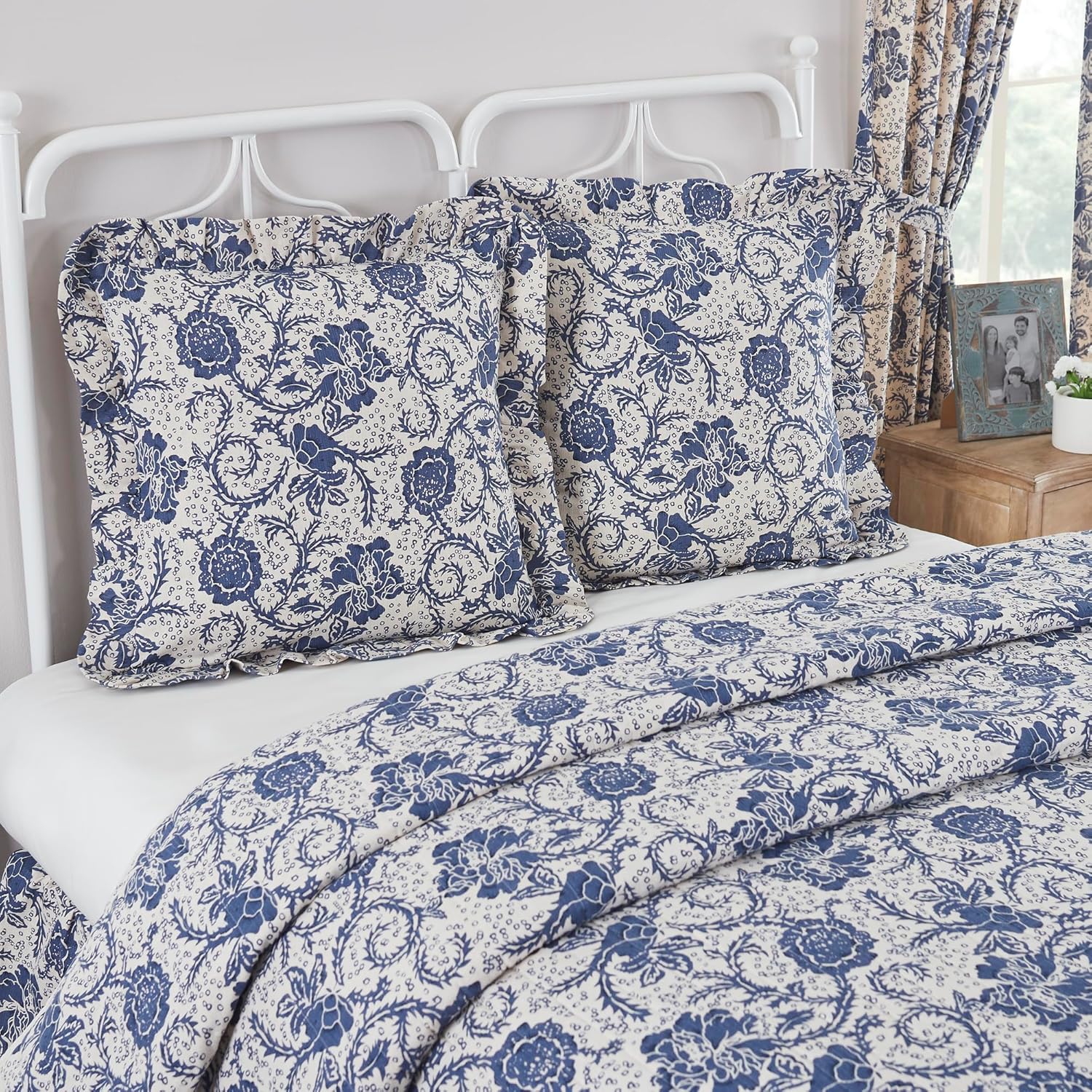 VHC Brands Dorset, Farmhouse Euro Sham, Floral, Navy, 26x26