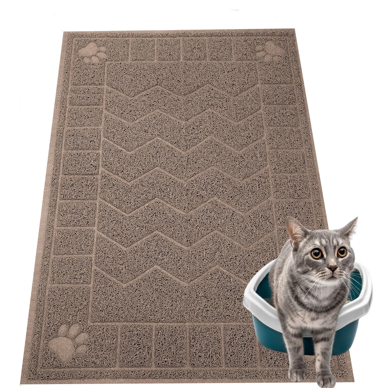 Motsamla Cat Litter Mat, Litter Trapping Mat Soft on Kitty Paws, 35" x 24" Kitten Litter Box Mat for Cleaner Floors, Waterproof, Easy Clean, Durable