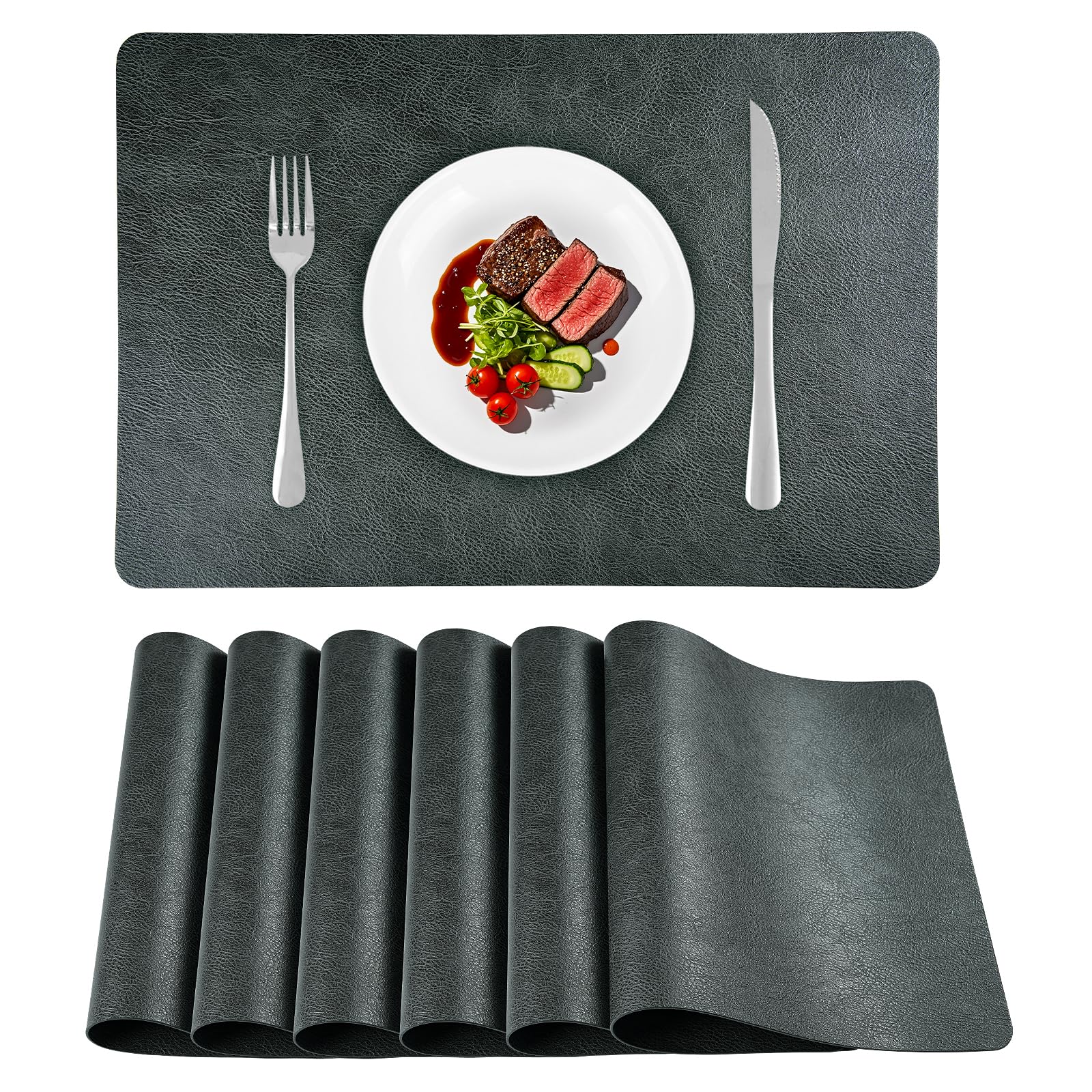 APLKER Faux Leather Placemats 16.9×11.8 Inch Washable Table Mats Set of 6