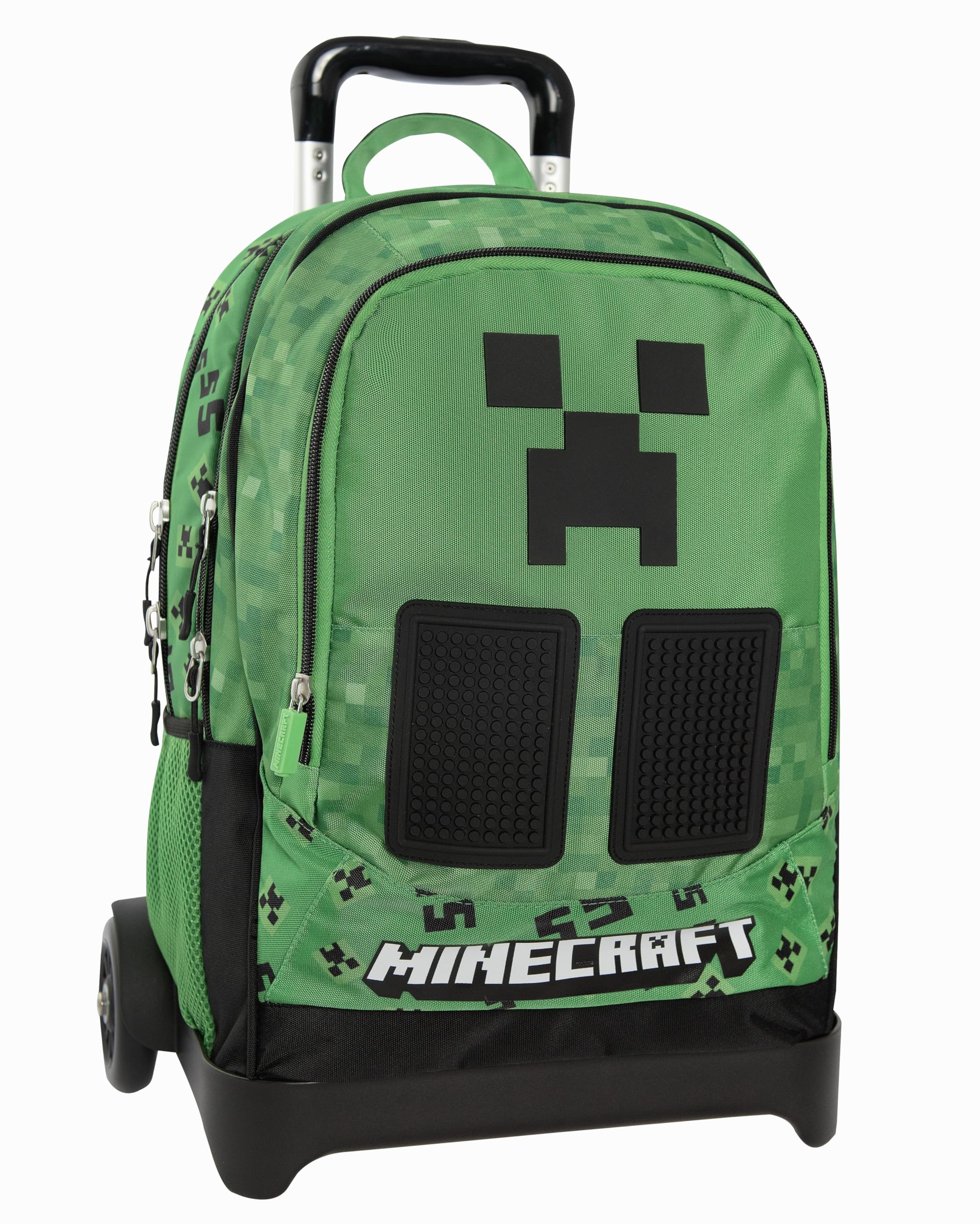 Franco Cosimo Panini Minecraft – Mochila escolar con ruedas oficial Minecraft, asa ajustable, trolley desmontable, correas acolchadas y ajustables, 2 compartimentos principales, bolsillos frontales con cremallera, 34 x 52