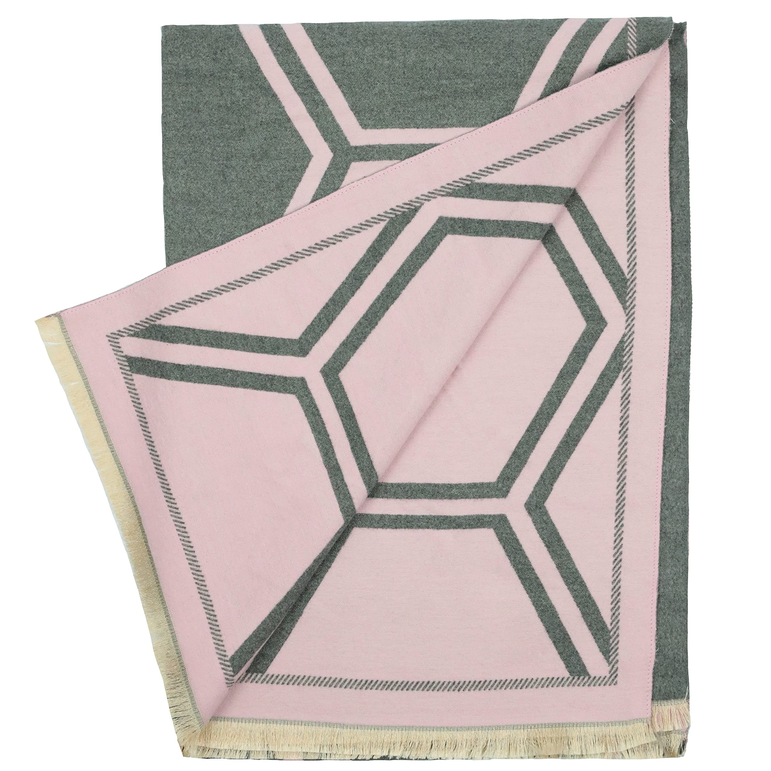 Hazy Blue Women's Hexagon Grey Light Pink New Heritage Collection - Scarves Wrap Scarfs Lightweight Reversible Cashmere Feel Shawl, Neck Wrap