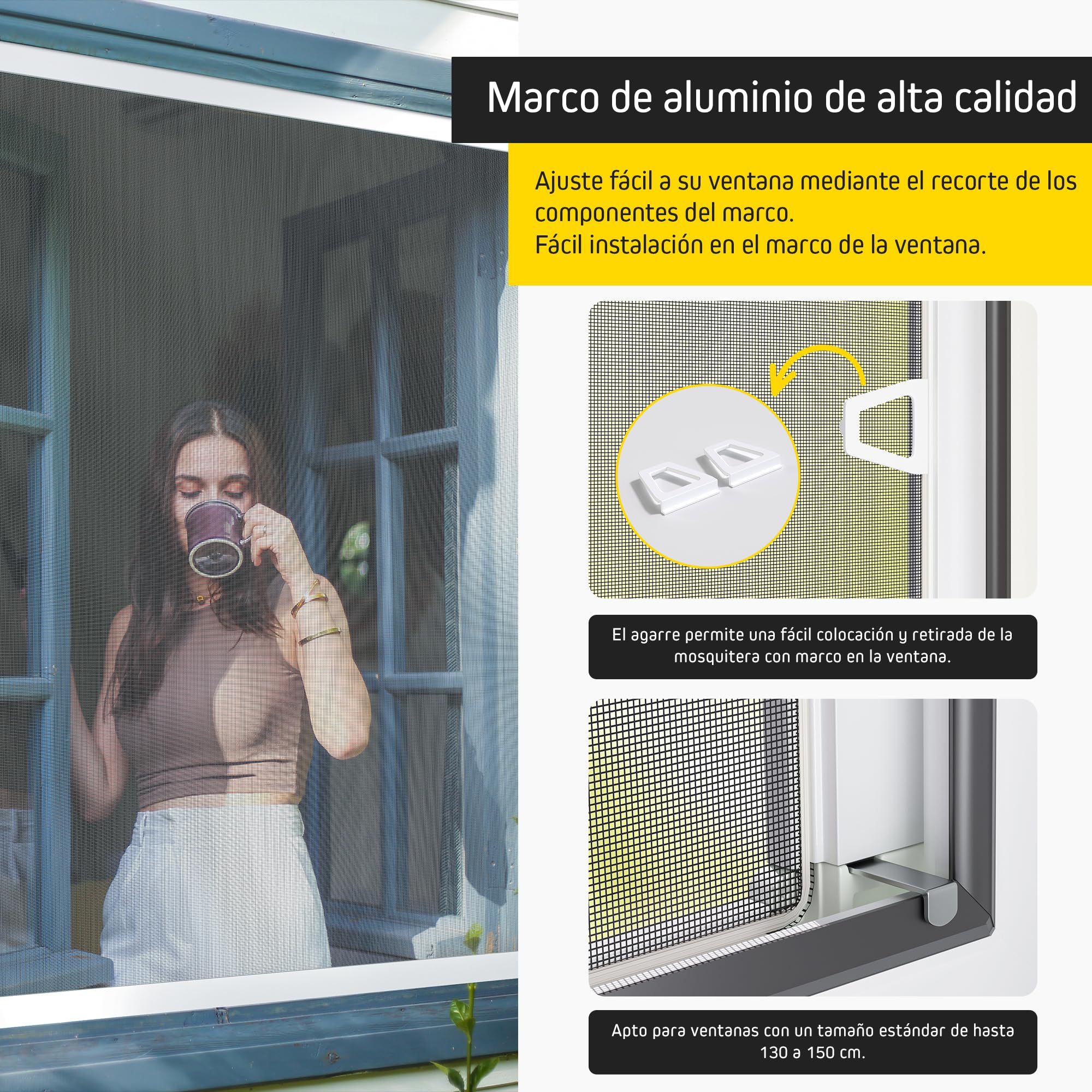Jalousiescout Protectline Mosquitera para Ventana, Marco de Aluminio, Malla de Fibra de Vidrio Duradera, Instalación Fácil, Ajustable para Protección Contra Mosquitos, 100 x 120 cm, Blanco