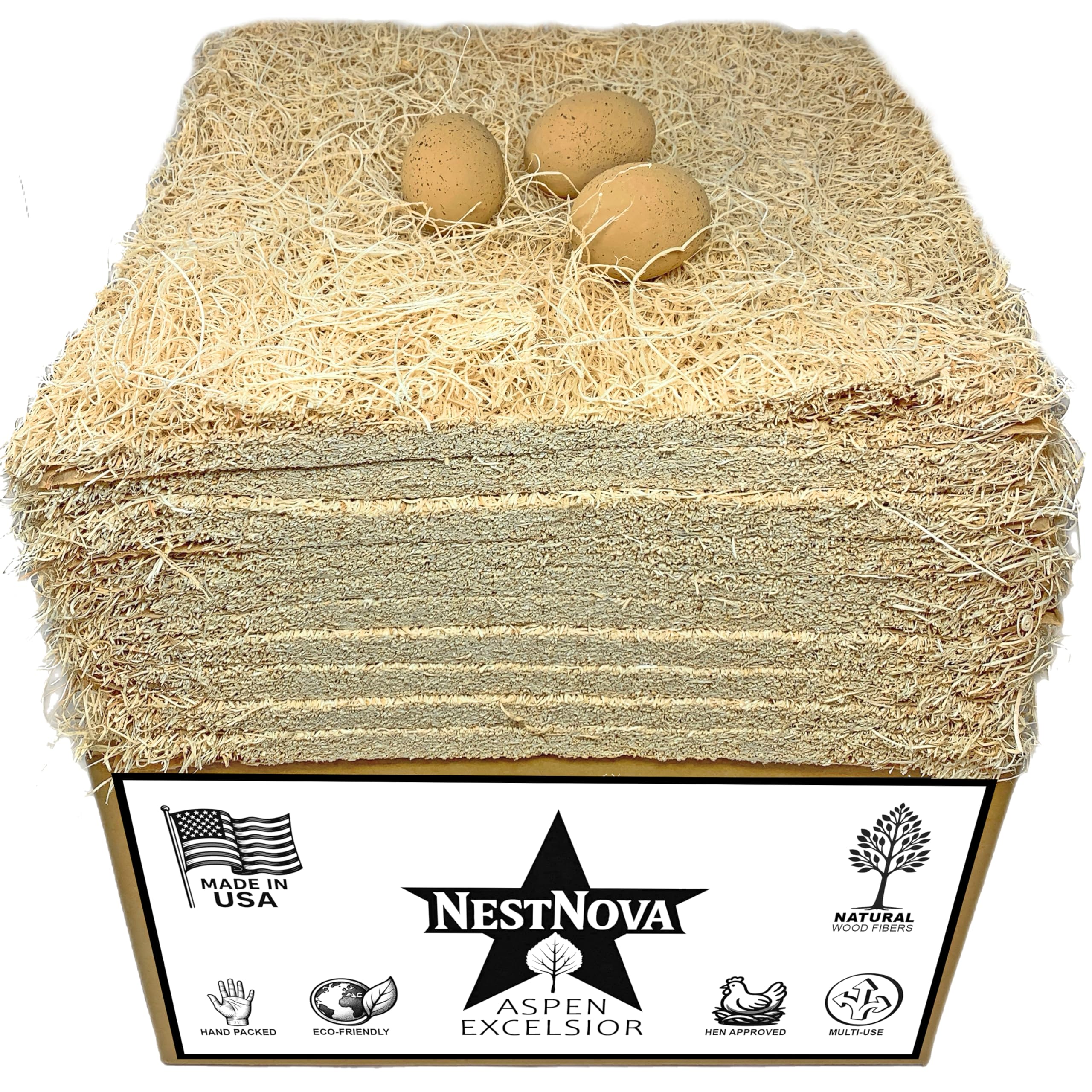 NestNova™ Aspen Nesting Pads for Chickens – 10 Pack 13x13 Excelsior Liners | USA-Grown Aspen, Cleaner Eggs, Kraft-Backed Coop Bedding for Laying Hens - 10 Pads (1 Pack)