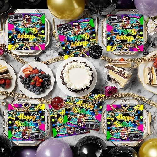 Miniatura 6 de Avezano 100 servilletas de papel para fiestas temáticas retro de los años 80 de 6.5 x 6.5 pulgadas, suministros de decoración de fiesta de