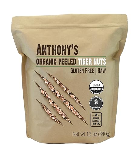 Anthony's Nueces de tigre peladas orgánicas, 12 onzas, crudas, sin gluten, sin OMG, apto para paleo