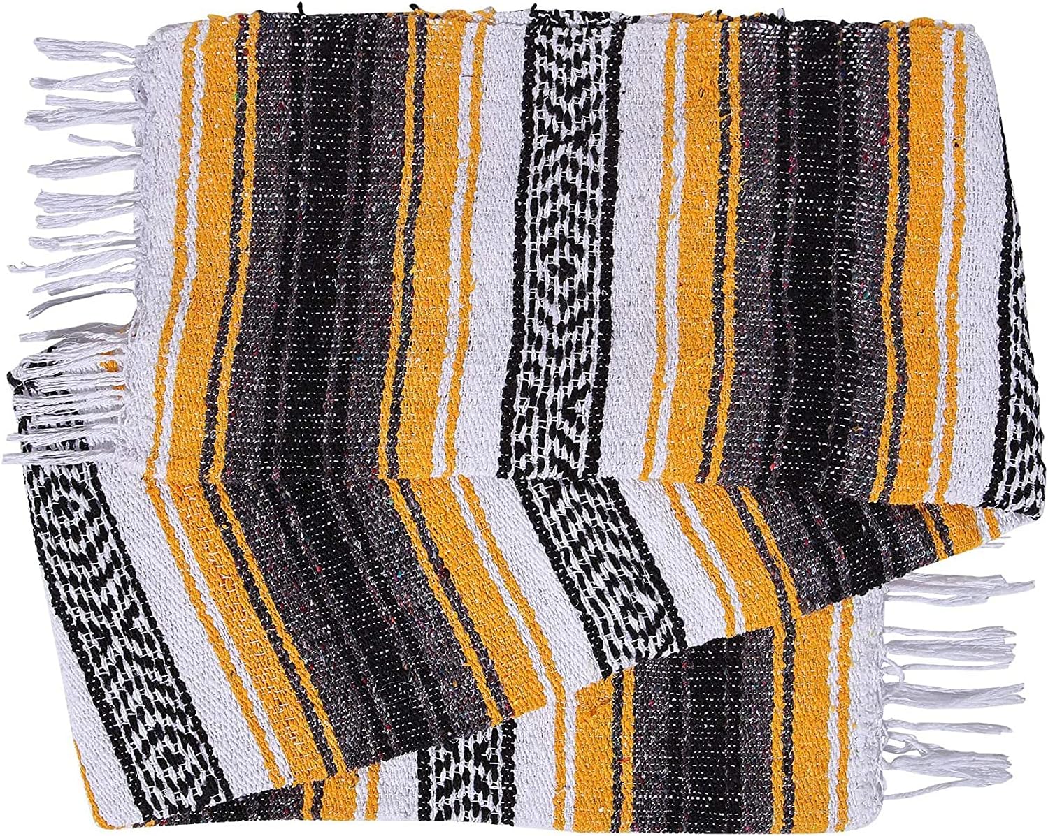 DWC Authentic Mexican Yellow Blanket - Yoga Matt - Falsa - Serape - Camping, Picnic, Beach, Car, Saddle Blanket - Soft Woven Home Decor (Yellow), 71 x 57 in