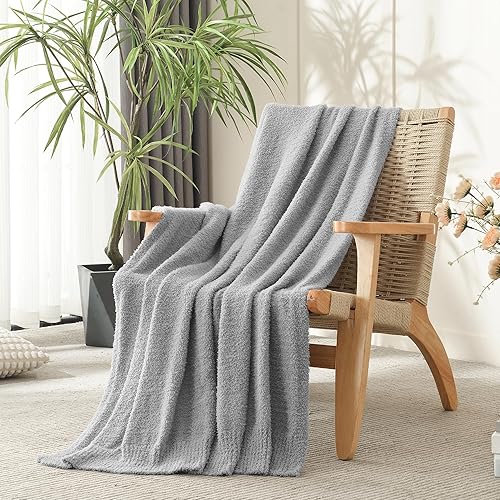 Miniatura 3 de Manta tejida decorativa supersuave y cálida para sofá manta liviana y mullida para cama o sofá de 50 x 60 pulgadas, de color gris