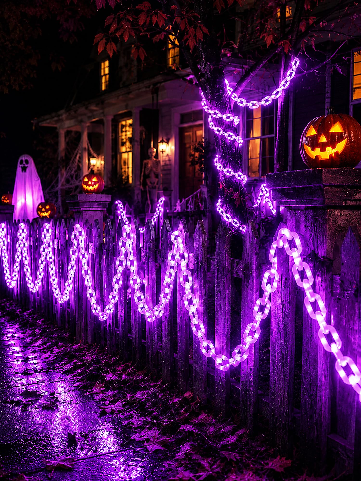 Halloween Dekorationen Batterie-Lichterkette – 3 m 160 LED Kunststoffkette Lichterkette mit wasserdicht, 8 Beleuchtungsmodi und Timer-Funktion, US-Patentprodukt (lila)