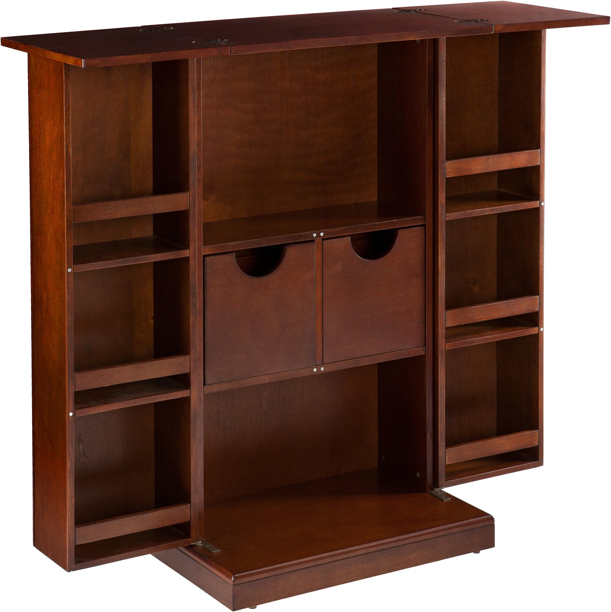 SEI Furniture Space Saving Fold Away Bar Cabinet, Walnut