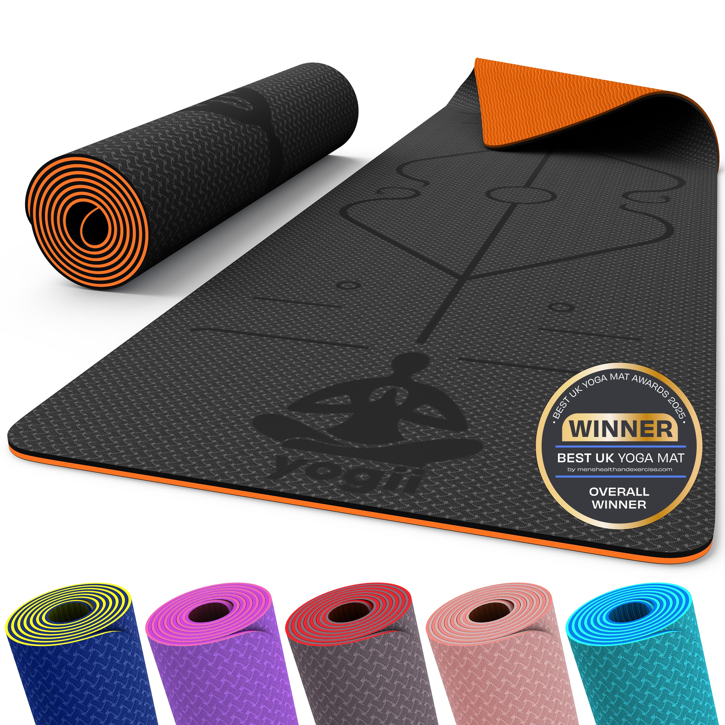 Yogii Yoga Mat - Non-Slip 6mm Thick TPE & Travel-friendly Yoga Mat - Perfect for Home & Gym Exercise Fitness & Pilates - With Laser Alignment Guides for Men & WomenCarbonfree Certified