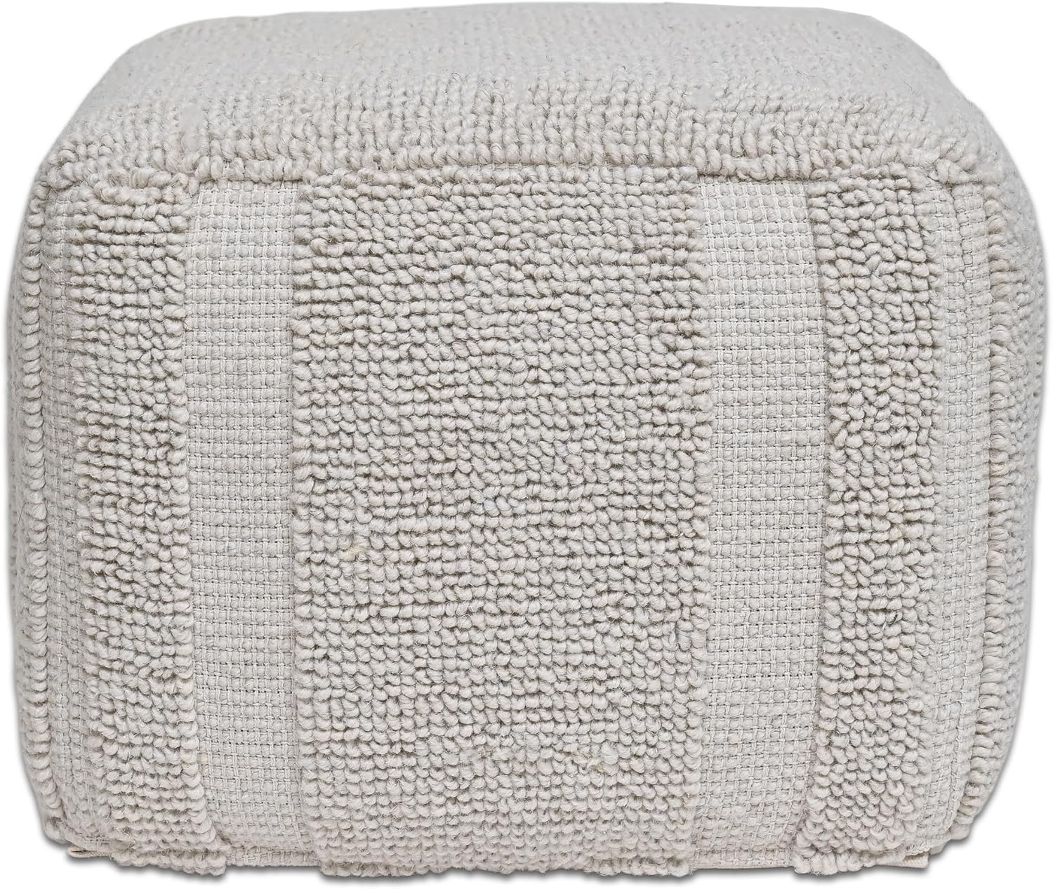 Vega Square Cotton Pouf Ottoman Ivory – 18"x18"x14"
